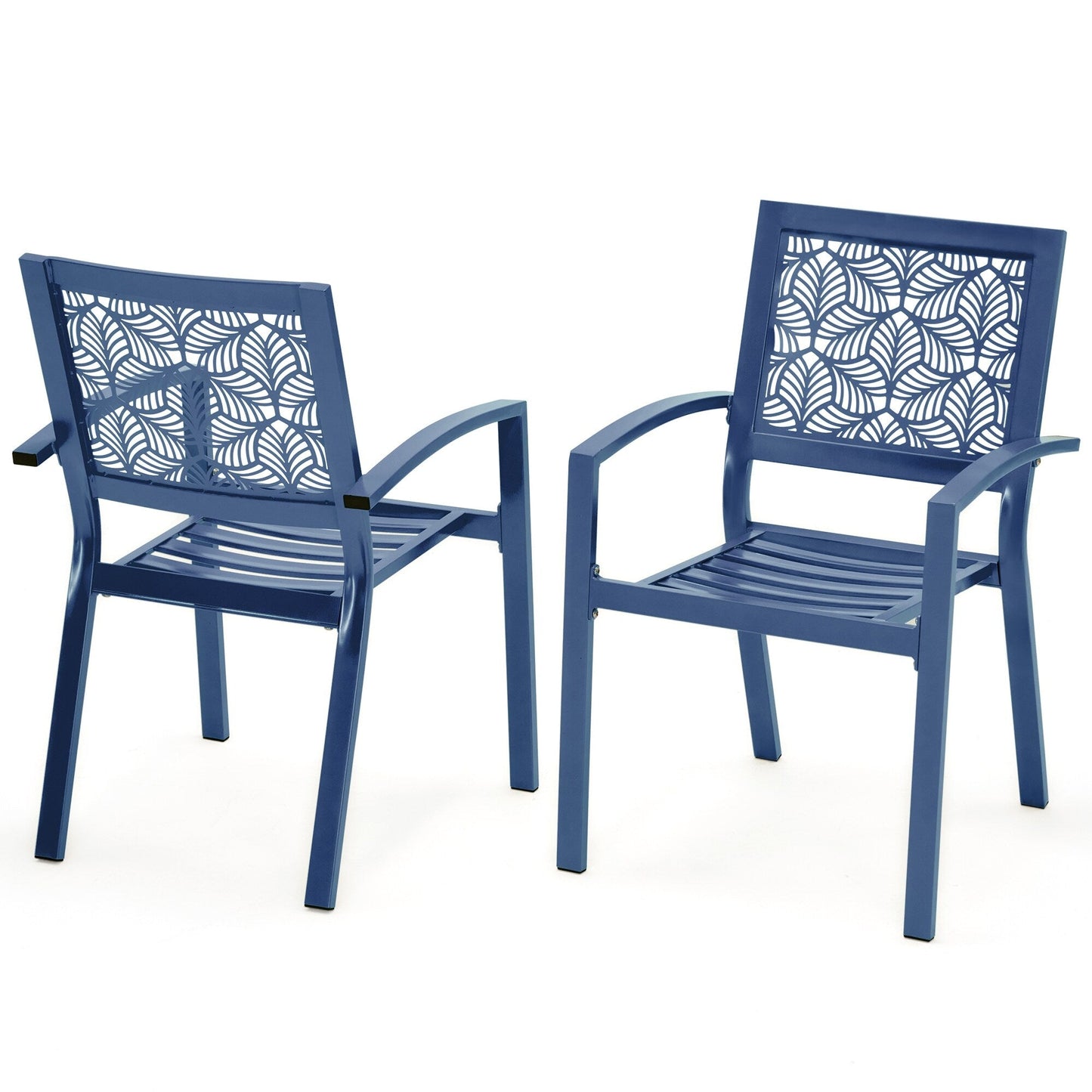 Outdoor Patio Set, Weatherproof Iron Bistro Table & Chairs, Floral Back Design, Space-Saving(Green/ Blue/ Yellow/ Black)