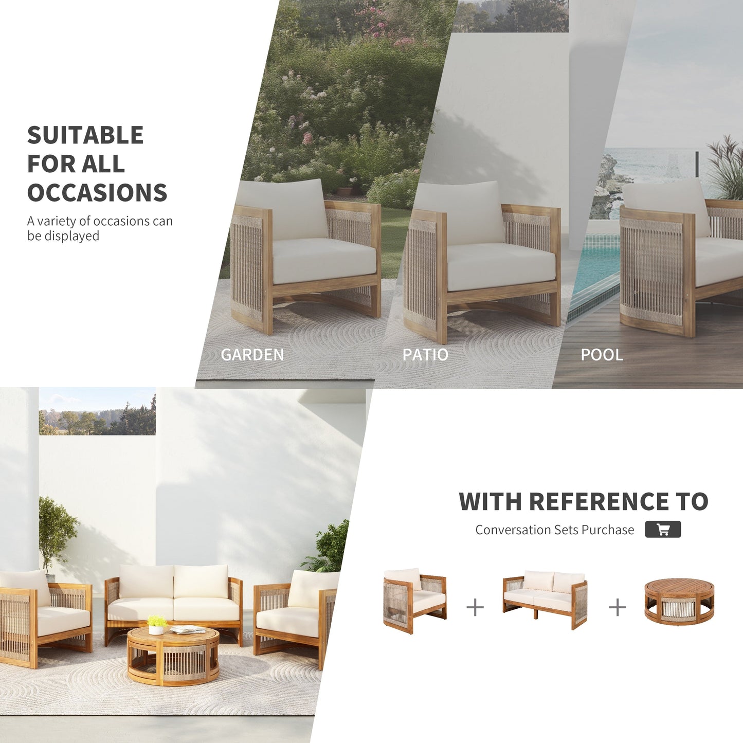 Christopher Knight Home- Sophia 4-piece Acacia Wood Outdoor Conversation Set