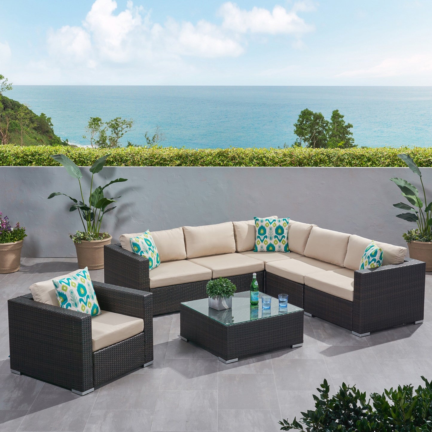 Christopher Knight Home Santa Rosa Outdoor 7-piece Wicker Seating Sectional Set