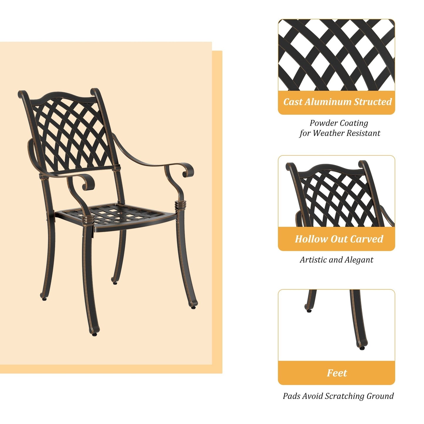 Clihome 5 Piece Outdoor Cast Aluminum Patio Dining Set