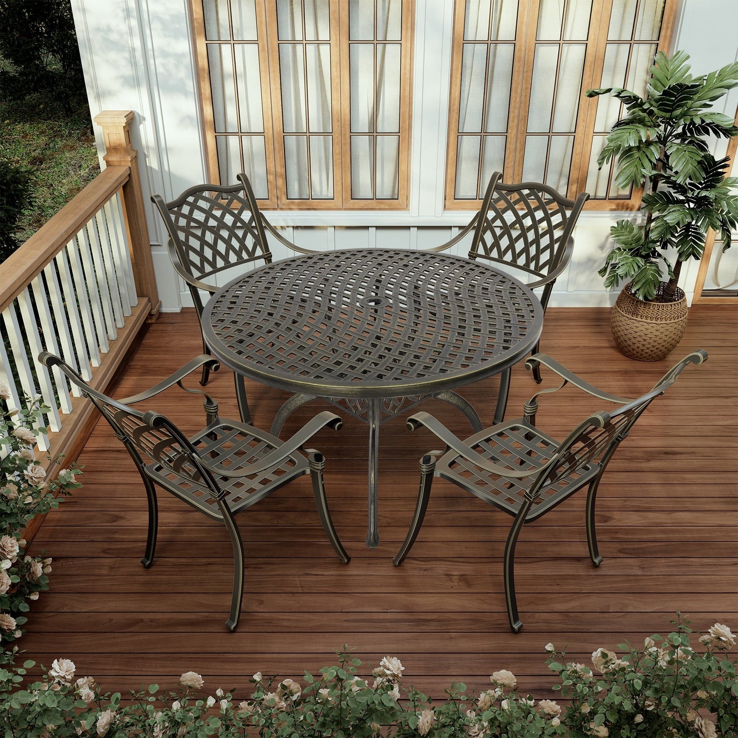 Clihome 5 Piece Outdoor Cast Aluminum Patio Dining Set
