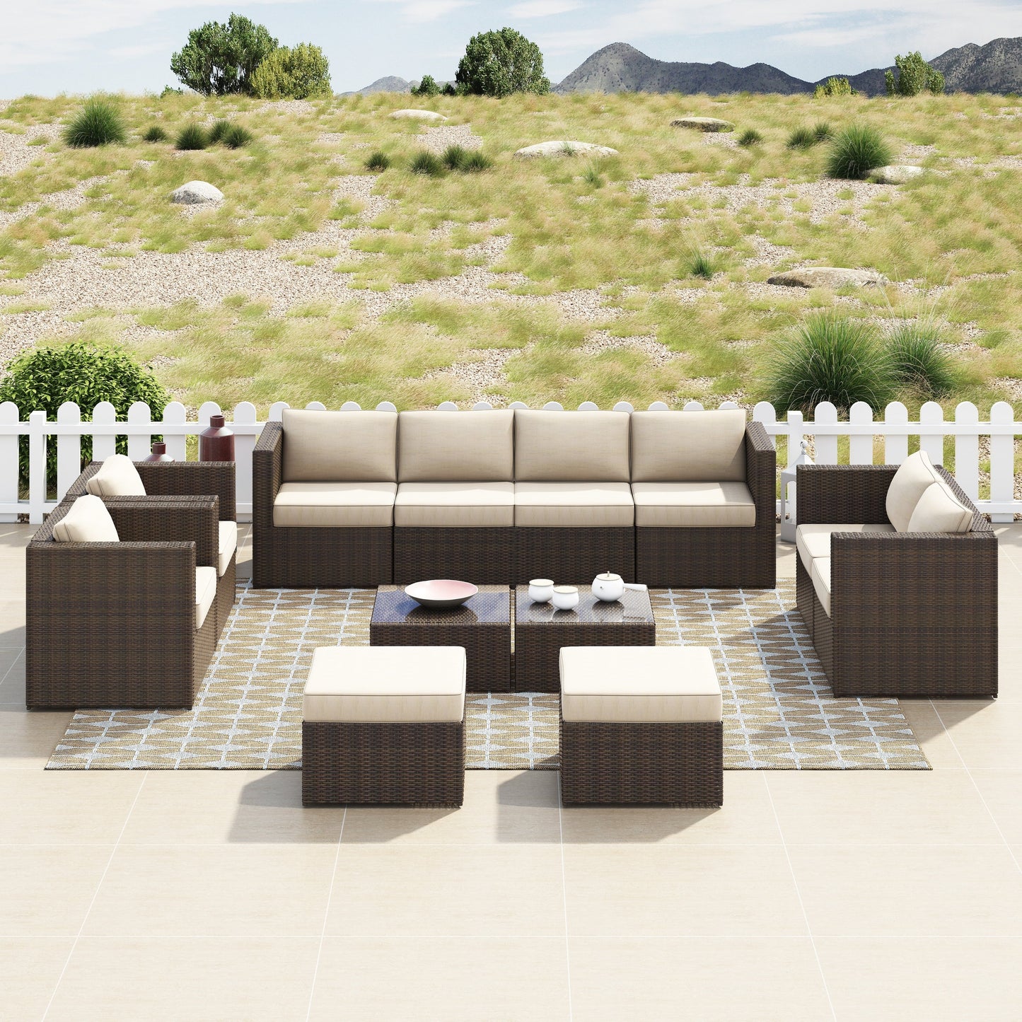 Corvus Trey 12-piece Brown Wicker Patio Furniture Sectional Conversation Set