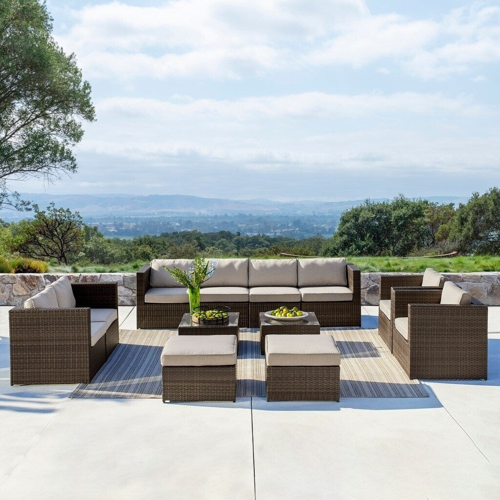 Corvus Trey 12-piece Brown Wicker Patio Furniture Sectional Conversation Set