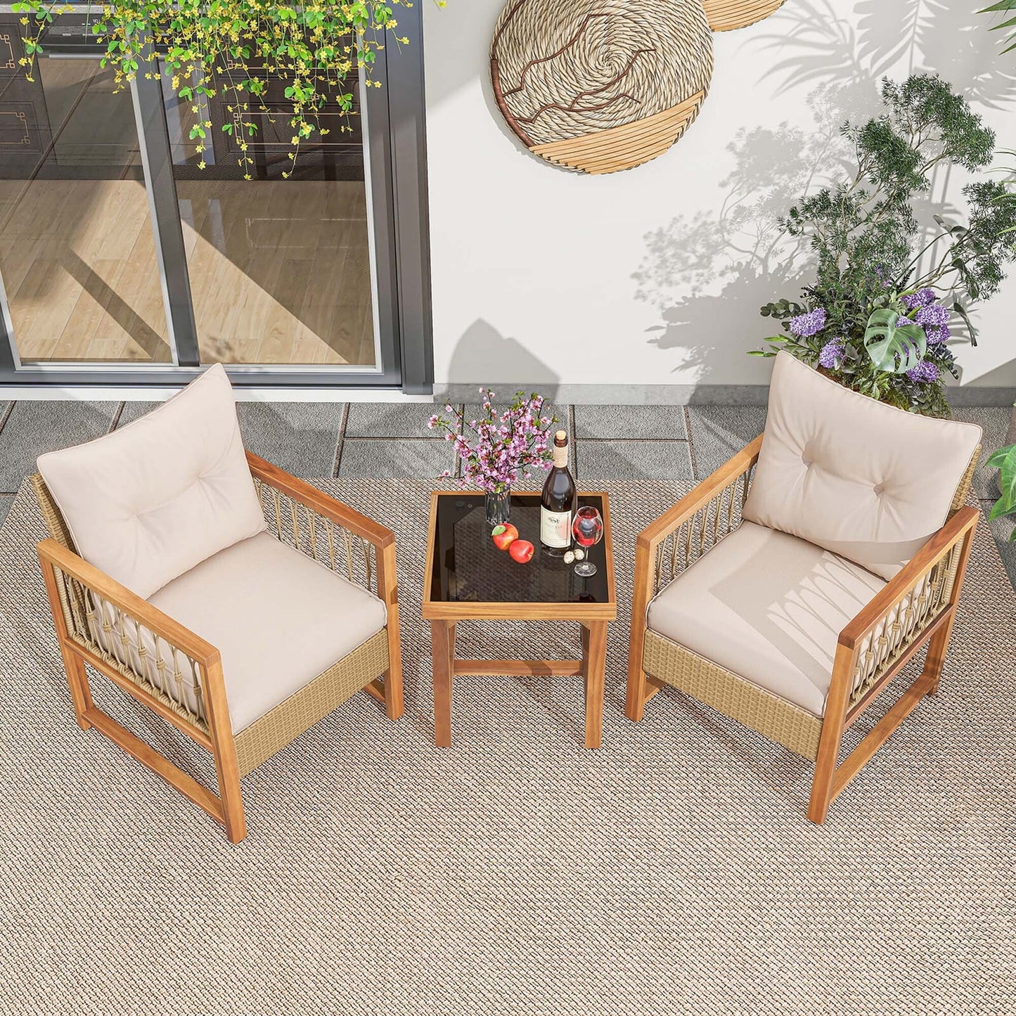 Costway 3 PCS Patio Furniture Set Outdoor PE Wicker Conversation - See Details