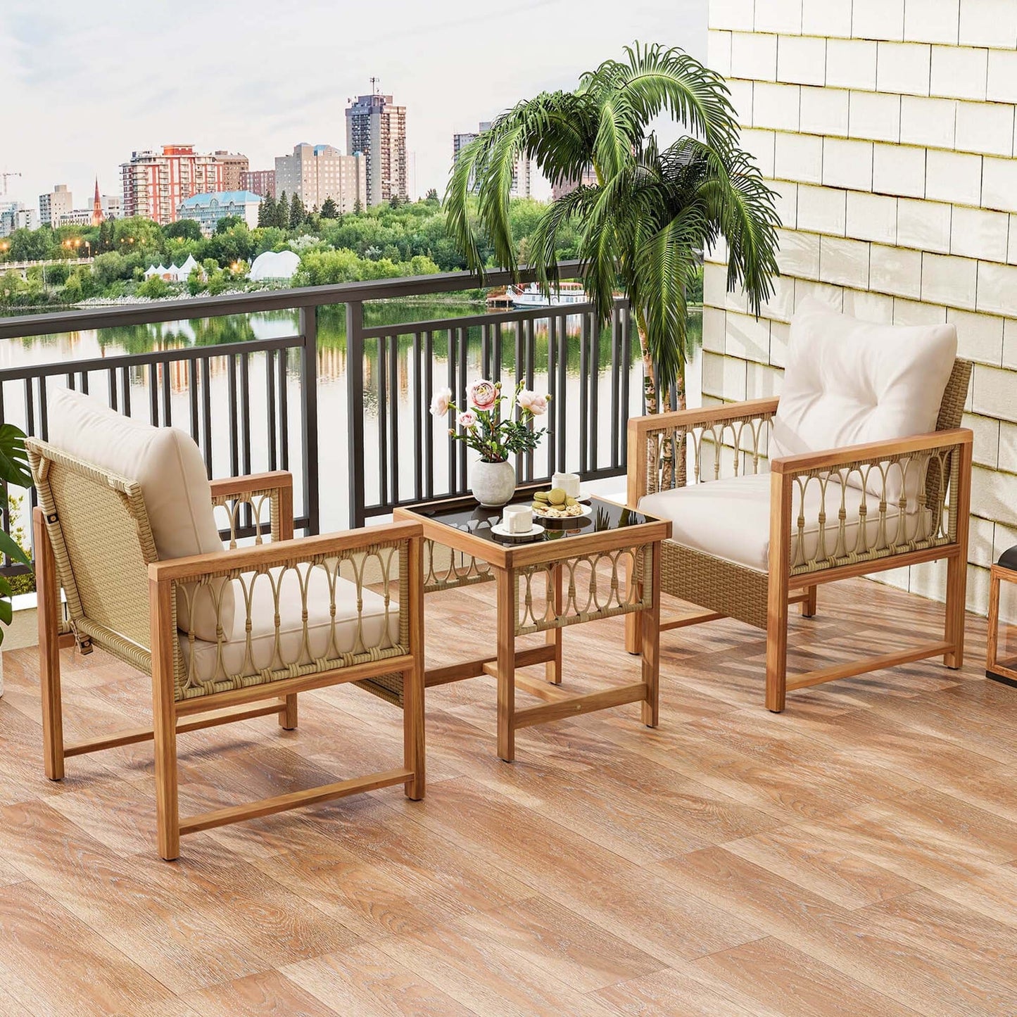 Costway 3 PCS Patio Furniture Set Outdoor PE Wicker Conversation - See Details