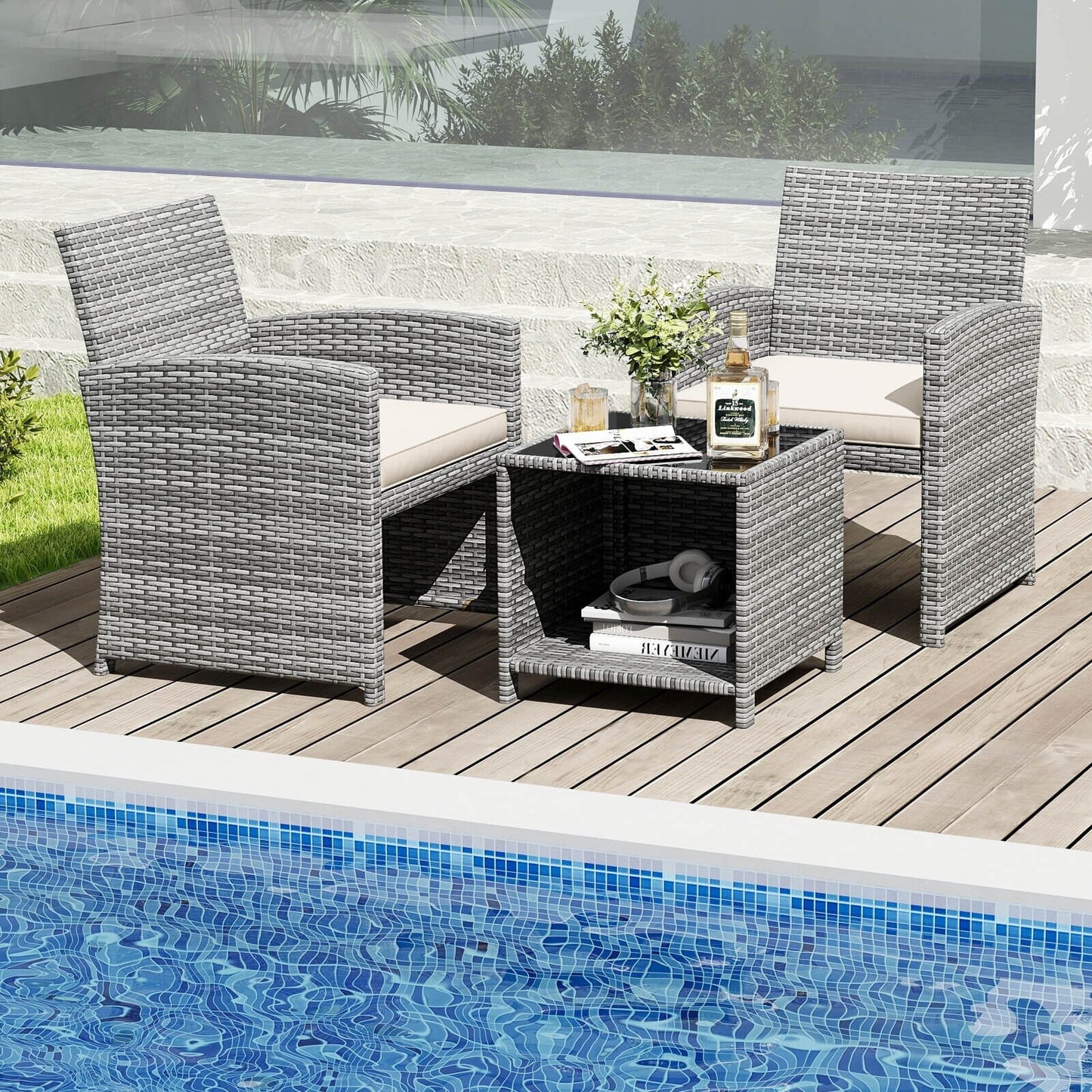 Costway 3 PCS Patio Furniture Set with Tempered Glass Coffee Table & - See Details