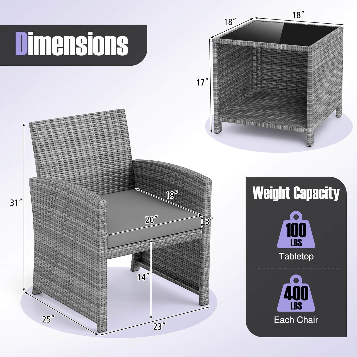 Costway 3 PCS Patio Furniture Set with Tempered Glass Coffee Table & - See Details