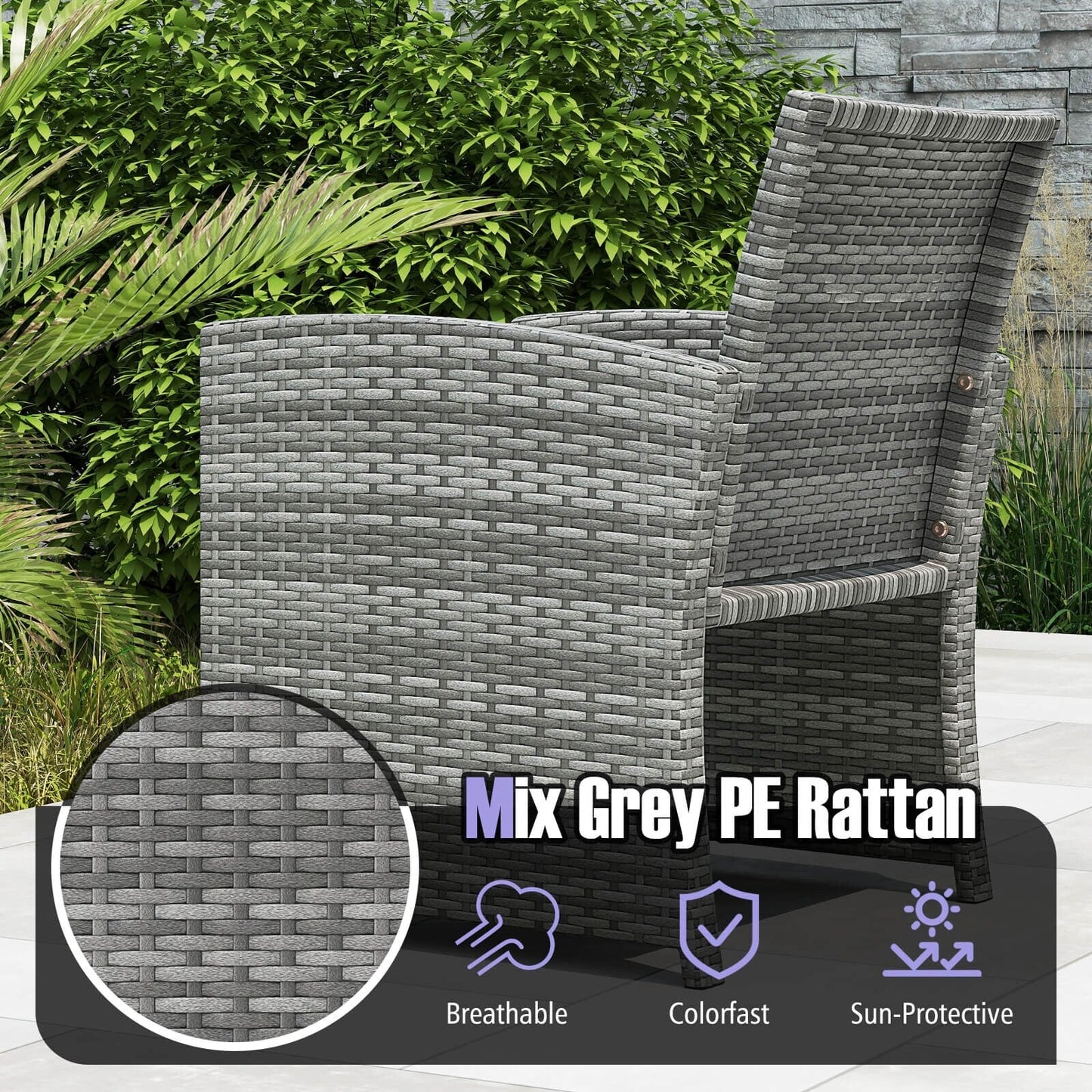 Costway 3 PCS Patio Furniture Set with Tempered Glass Coffee Table & - See Details