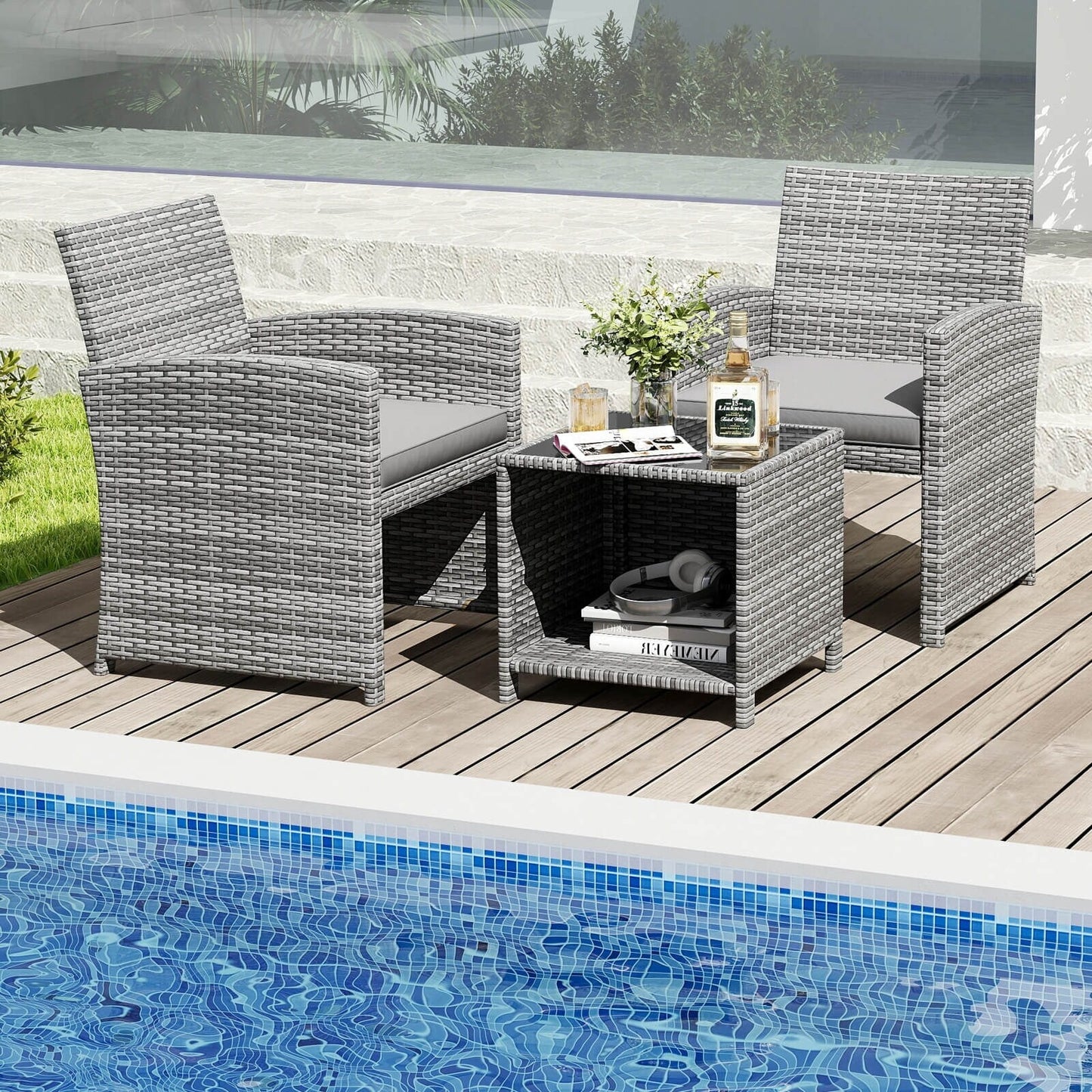 Costway 3 PCS Patio Furniture Set with Tempered Glass Coffee Table & - See Details