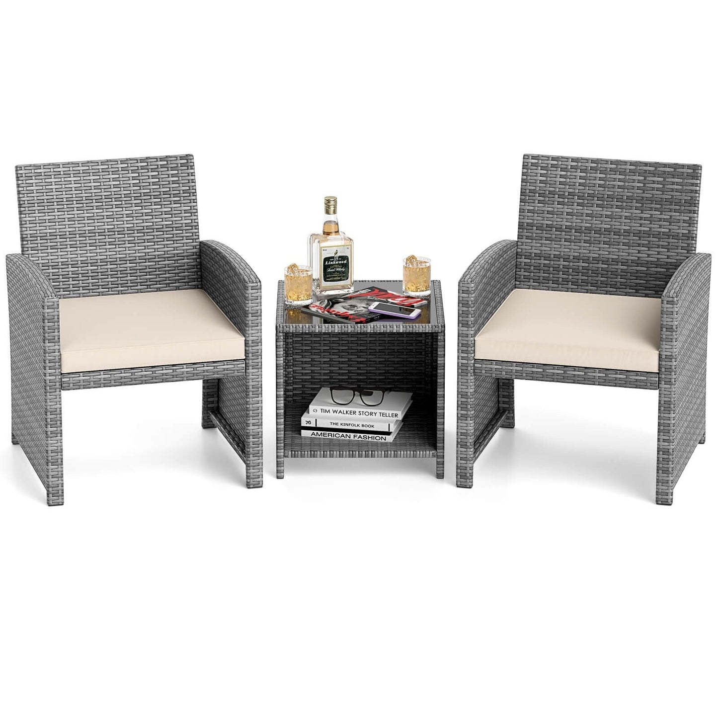 Costway 3 PCS Patio Furniture Set with Tempered Glass Coffee Table & - See Details