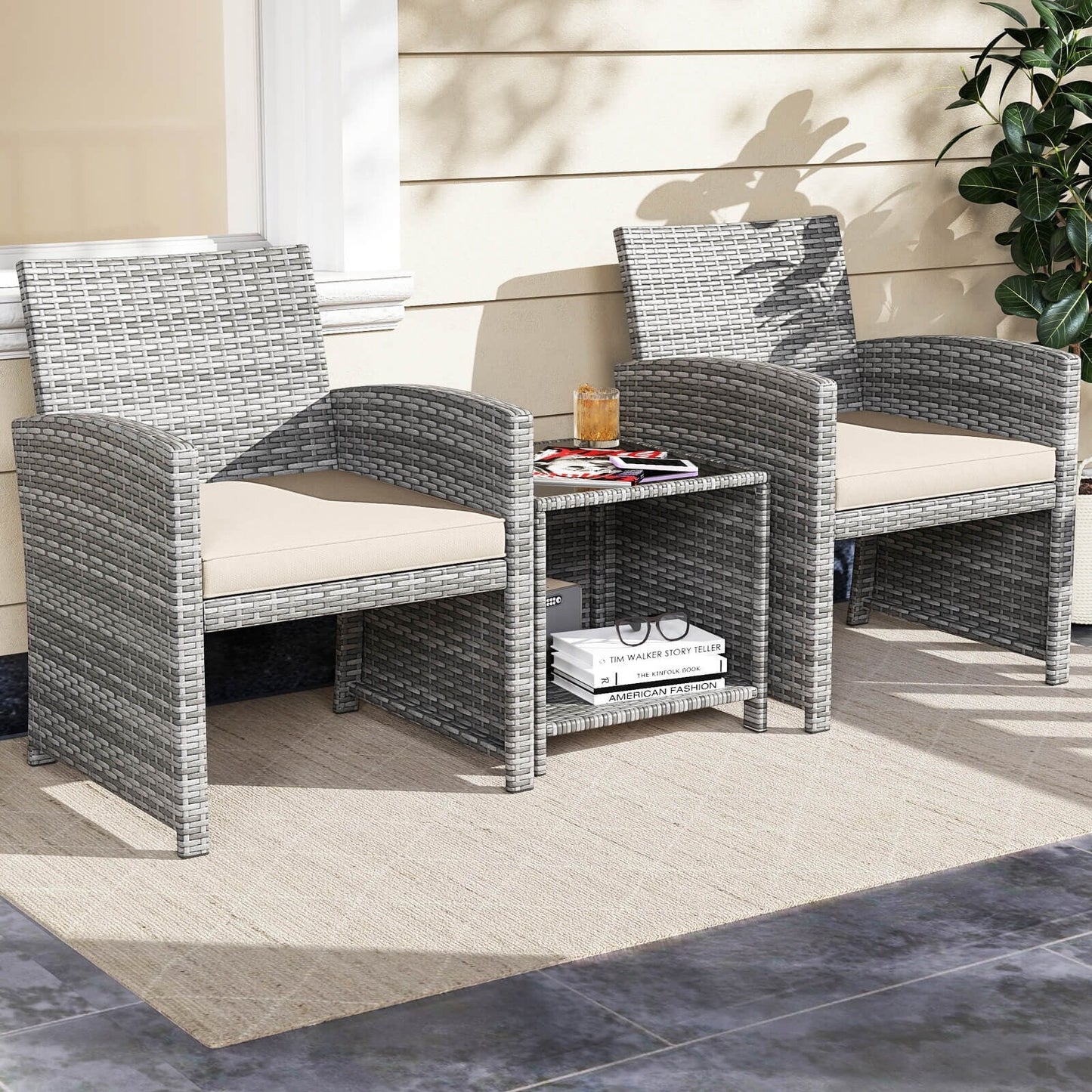 Costway 3 PCS Patio Furniture Set with Tempered Glass Coffee Table & - See Details