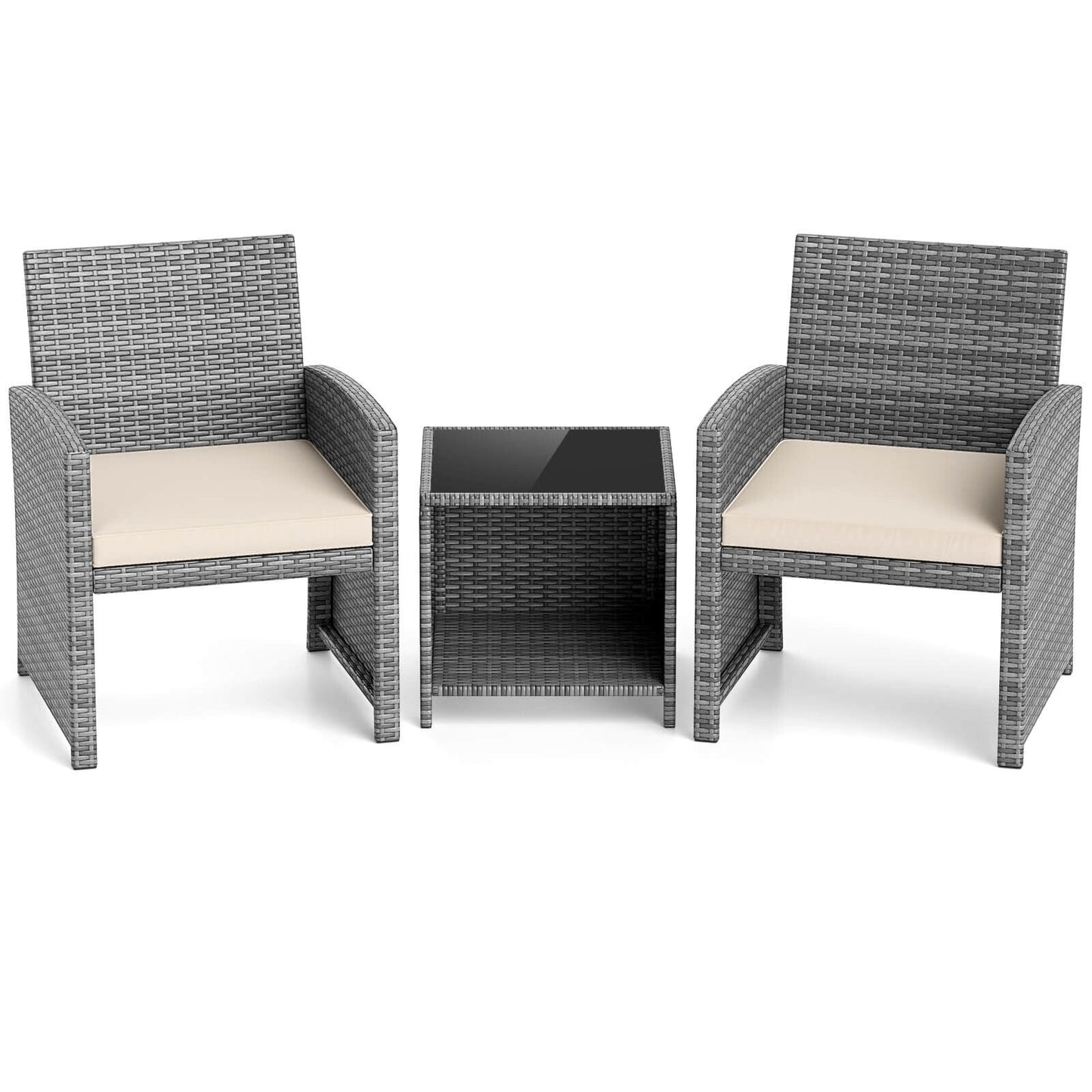 Costway 3 PCS Patio Furniture Set with Tempered Glass Coffee Table & - See Details