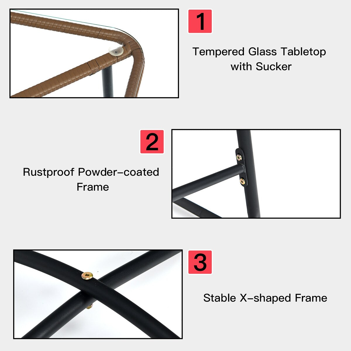 Costway 3PCS Patio Rattan Bistro Set Cushioned Chair Glass Table Deck - See Details