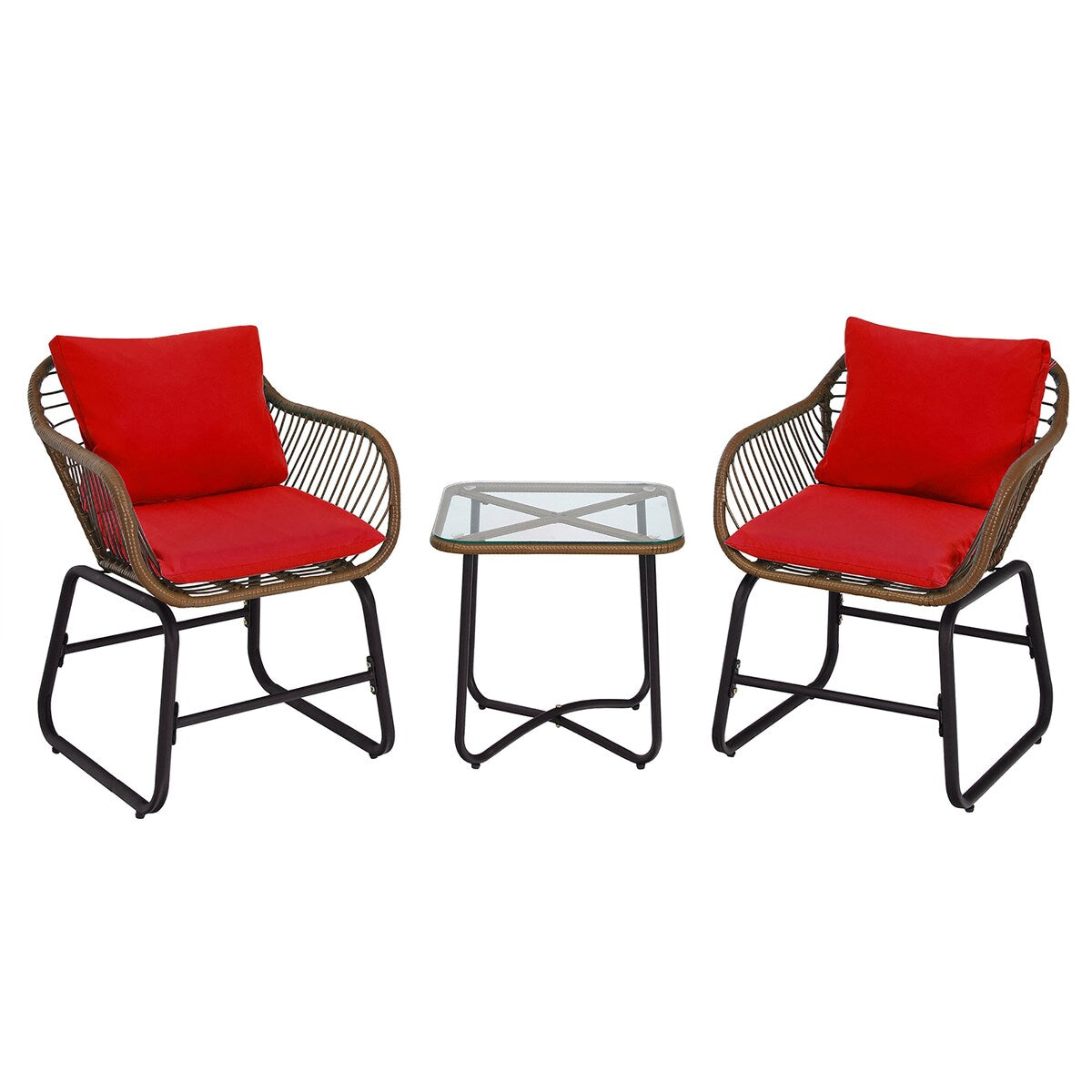 Costway 3PCS Patio Rattan Bistro Set Cushioned Chair Glass Table Deck - See Details