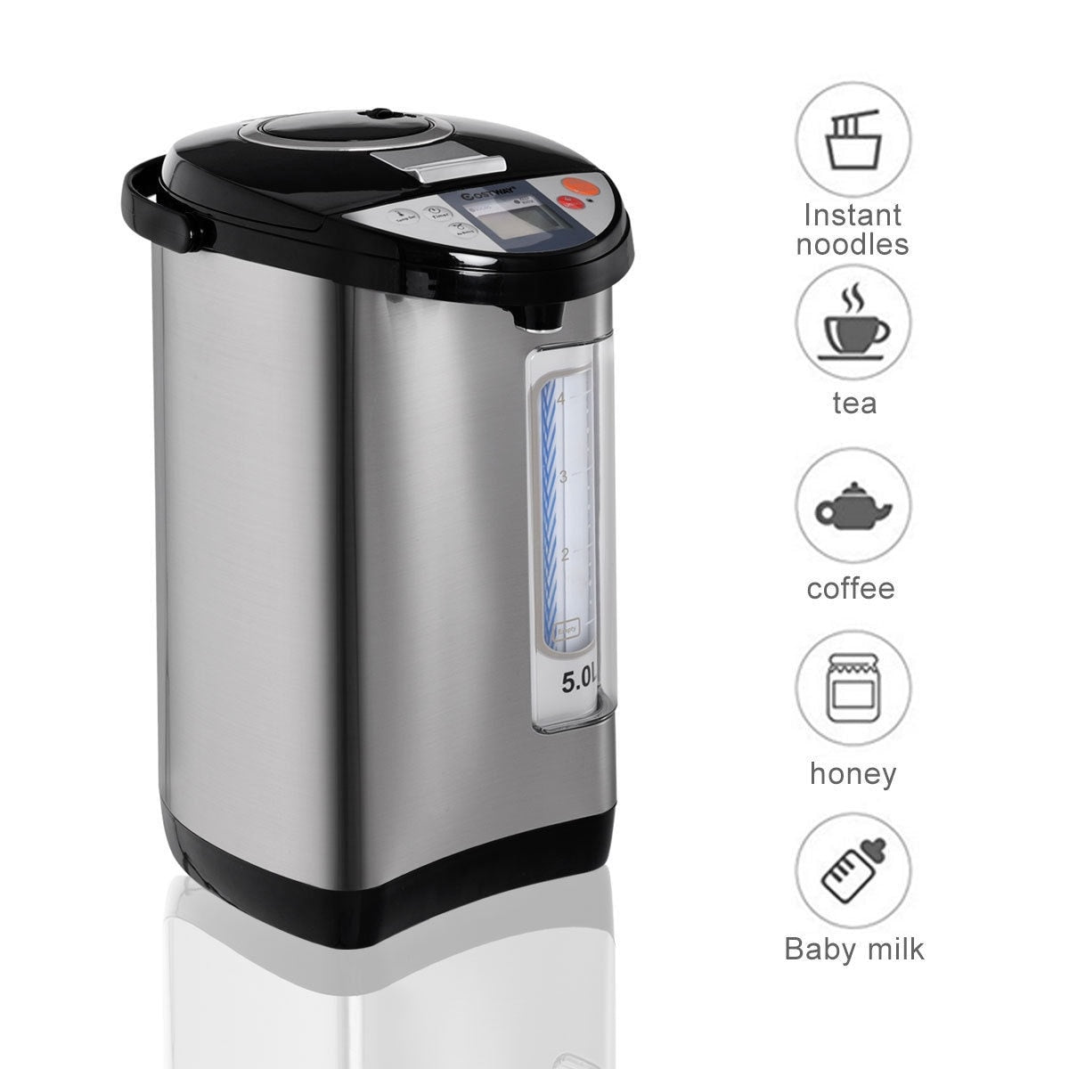 Costway 5-Liter LCD Water Boiler and Warmer Electric Hot Pot Kettle - 9''X12''X16''