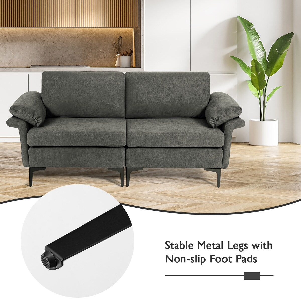 Costway Modern Loveseat Fabric 2-Seat Sofa Couch for Small Space w/ - See Details