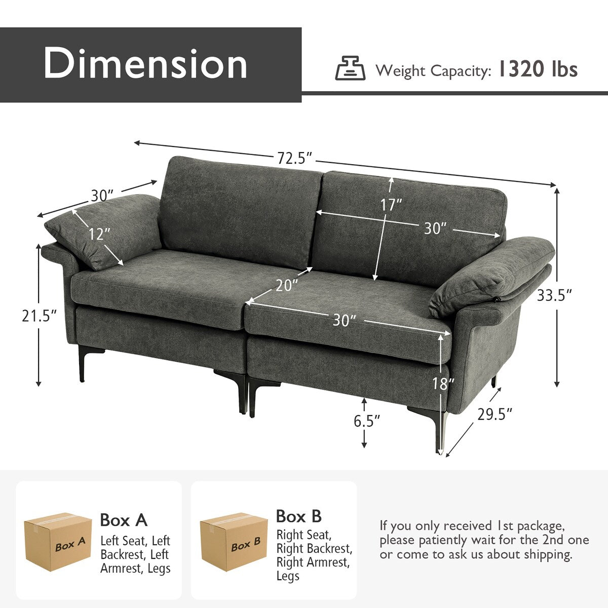 Costway Modern Loveseat Fabric 2-Seat Sofa Couch for Small Space w/ - See Details