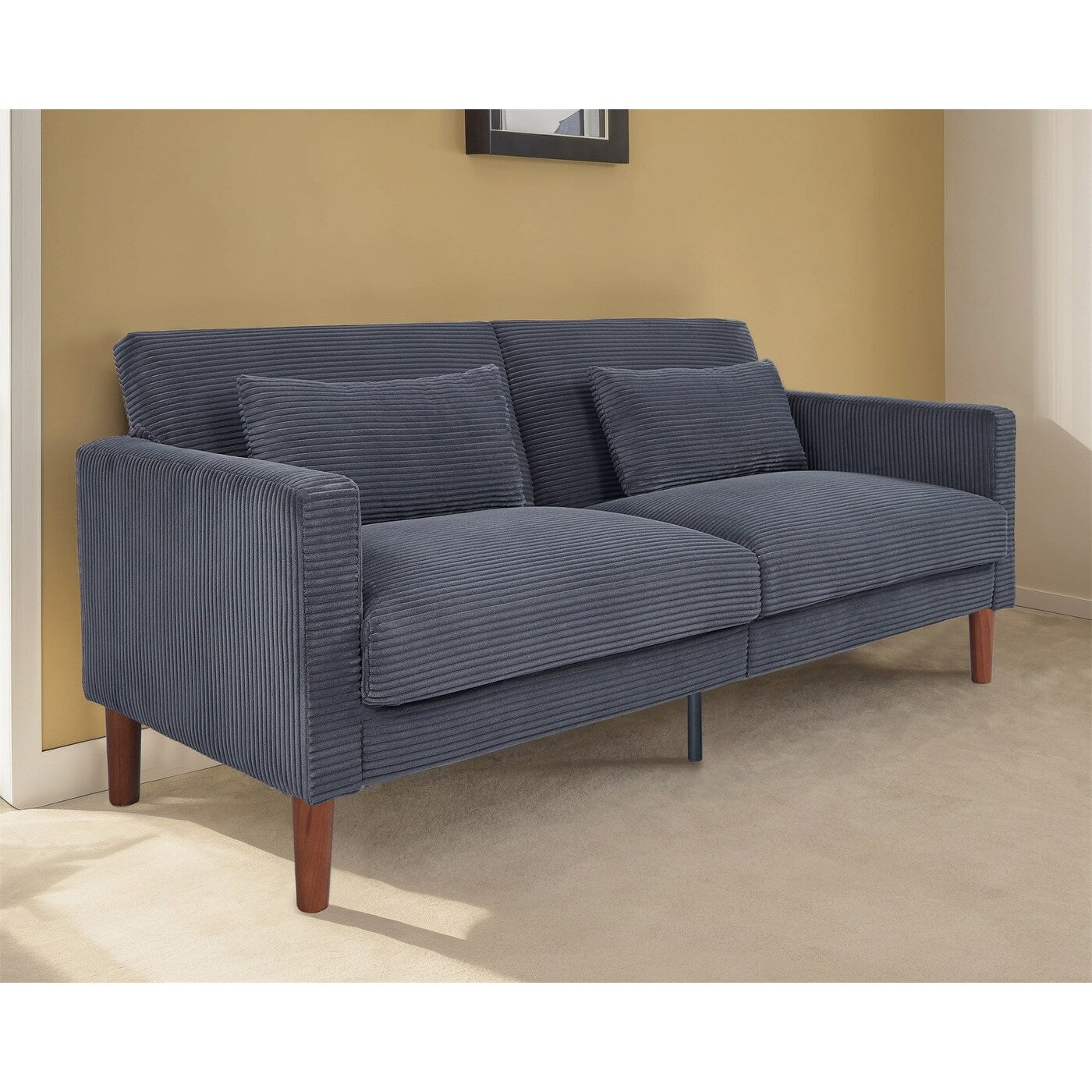 Couch Sofa, Corduroy Fabric Couches Loveseat Furniture with 2 Pillows for Living Room, Bedroom