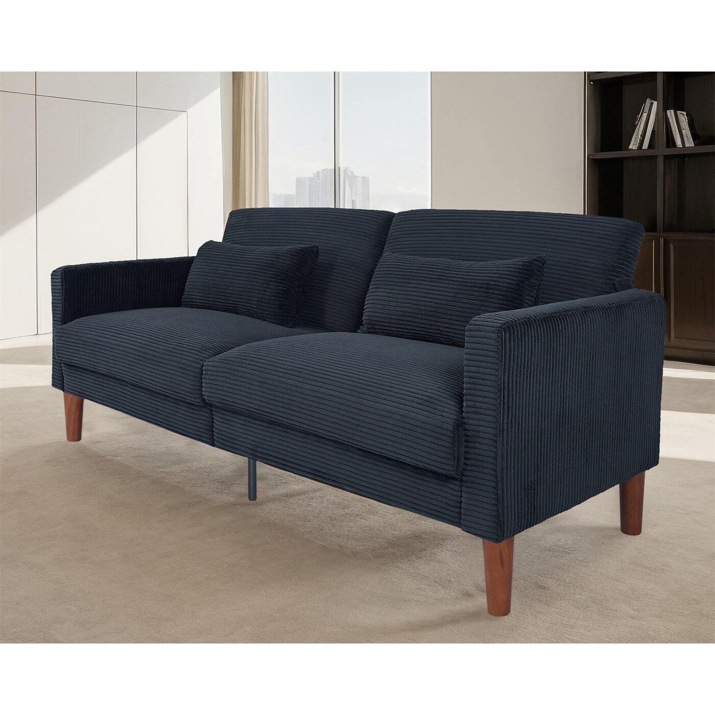 Couch Sofa, Corduroy Fabric Couches Loveseat Furniture with 2 Pillows for Living Room, Bedroom