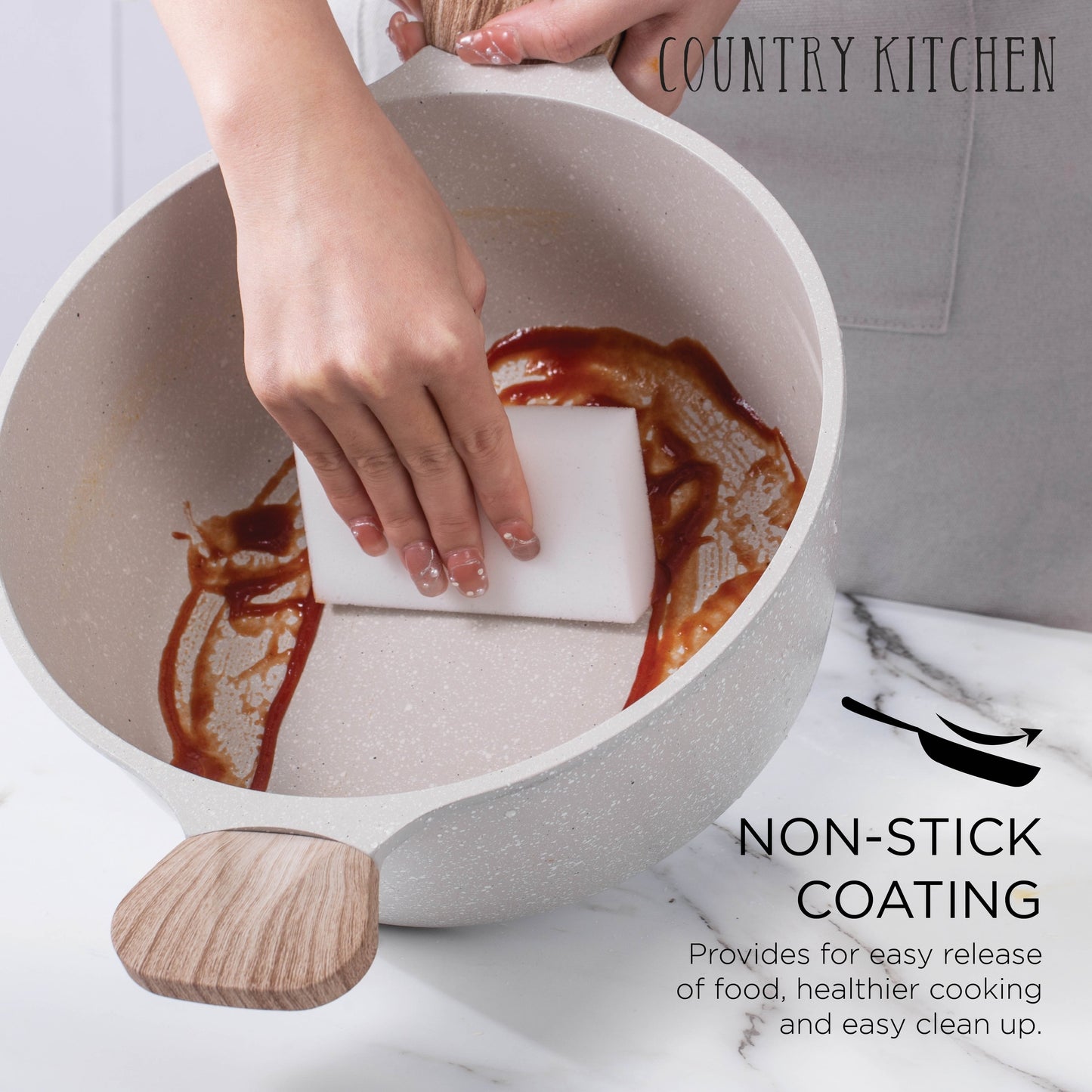 Country Kitchen Non-Stick Cast Aluminum Cookware Set - Durable Kitchen Cookware for Everyday Cooking, 6-11 Pc