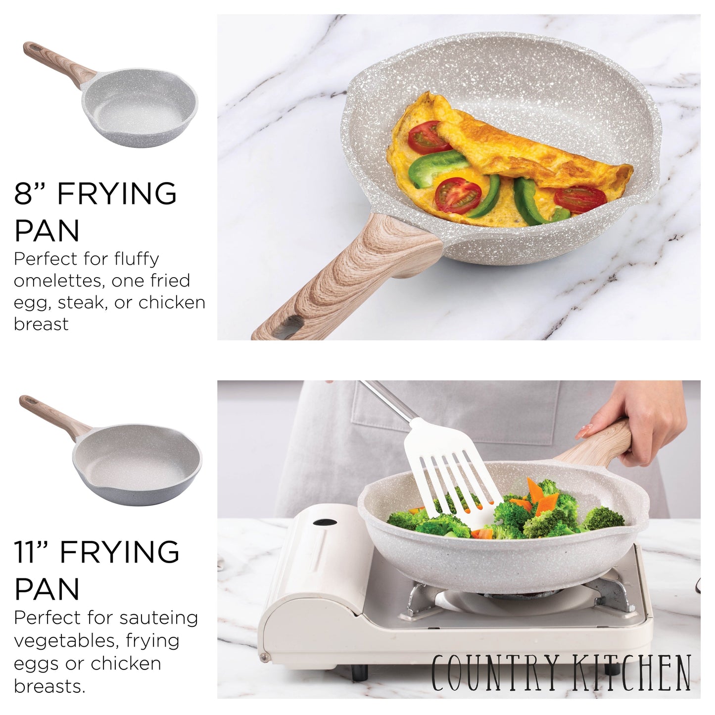 Country Kitchen Non-Stick Cast Aluminum Cookware Set - Durable Kitchen Cookware for Everyday Cooking, 6-11 Pc