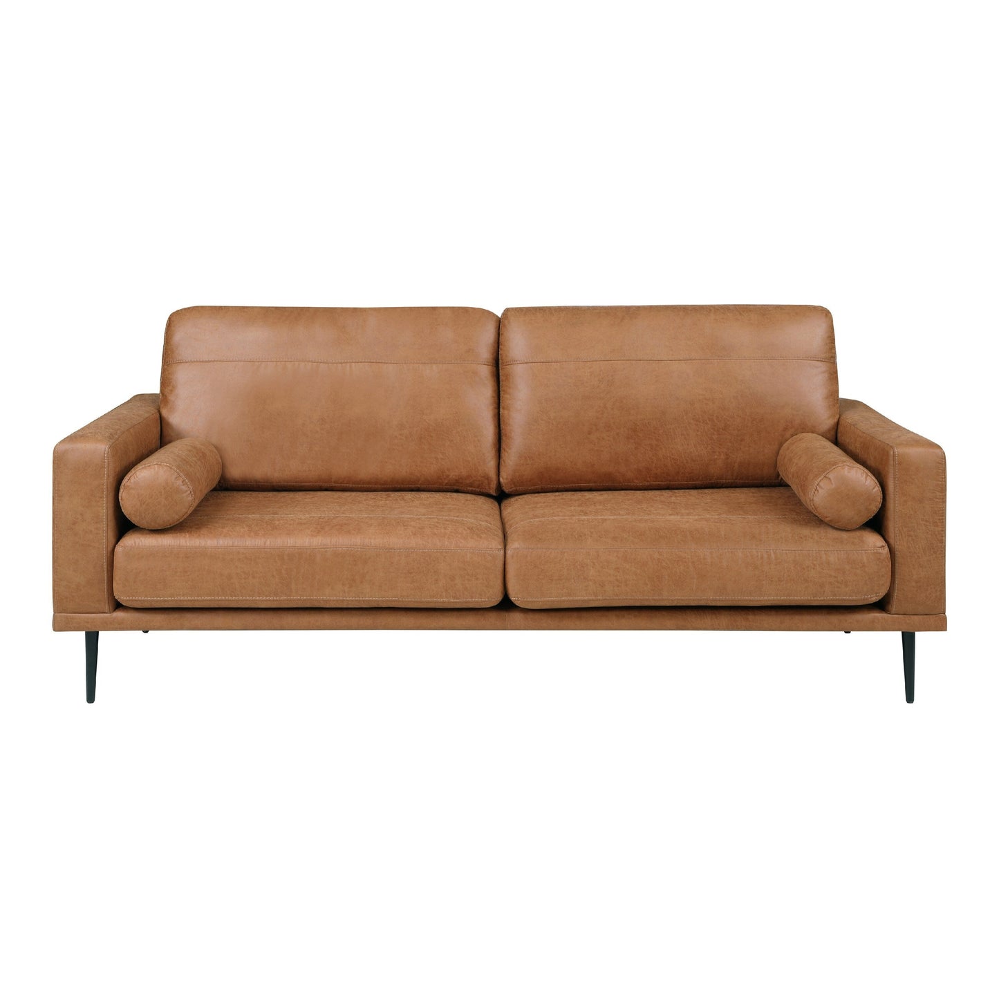 Coxi Sofa with 2 Bolster Pillows, Soft Brown Microfiber, 82 Inch