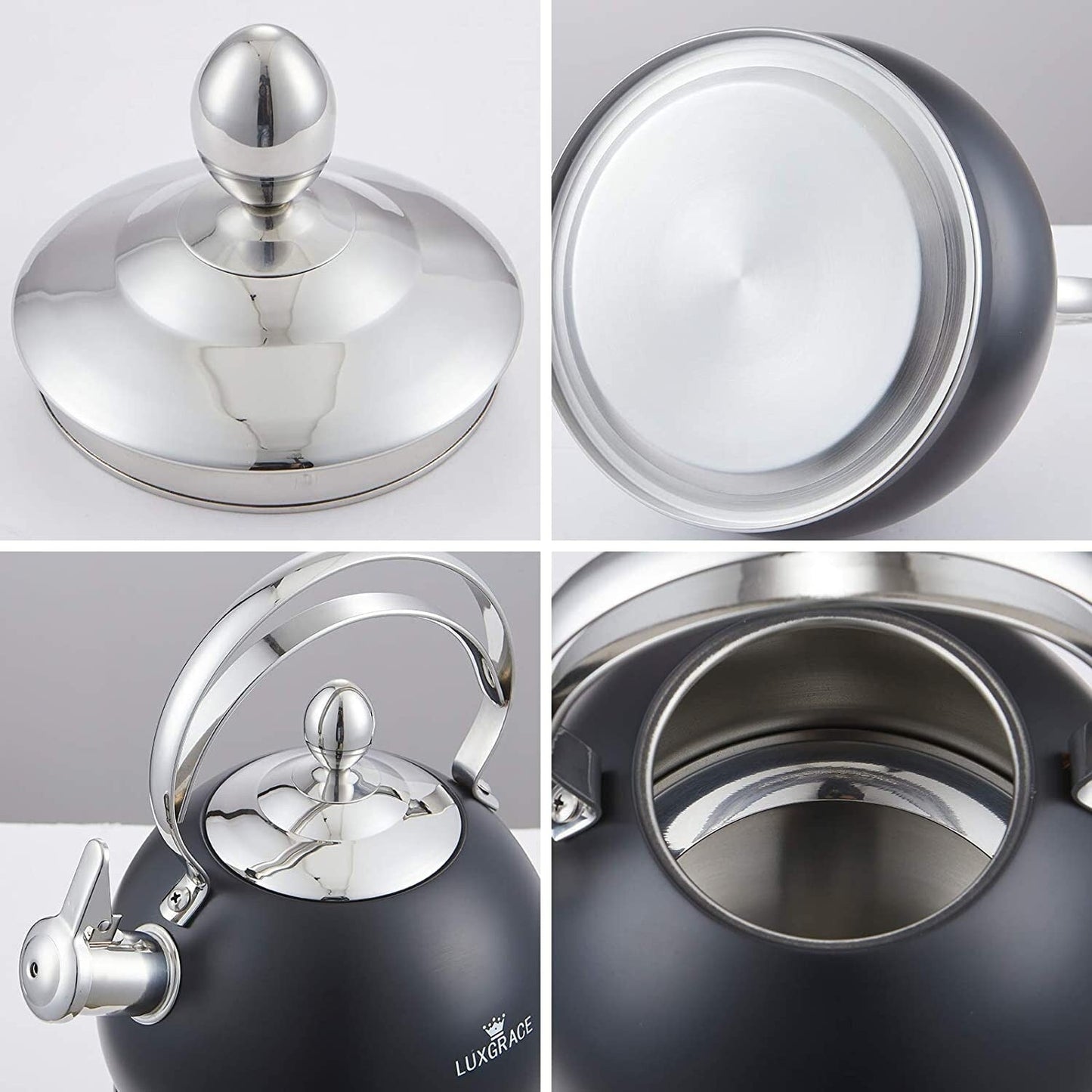 Creative Home 2.5 Qt. Stainless Steel Whistling Tea Kettle, Opaque Black - 2.5 Quarts