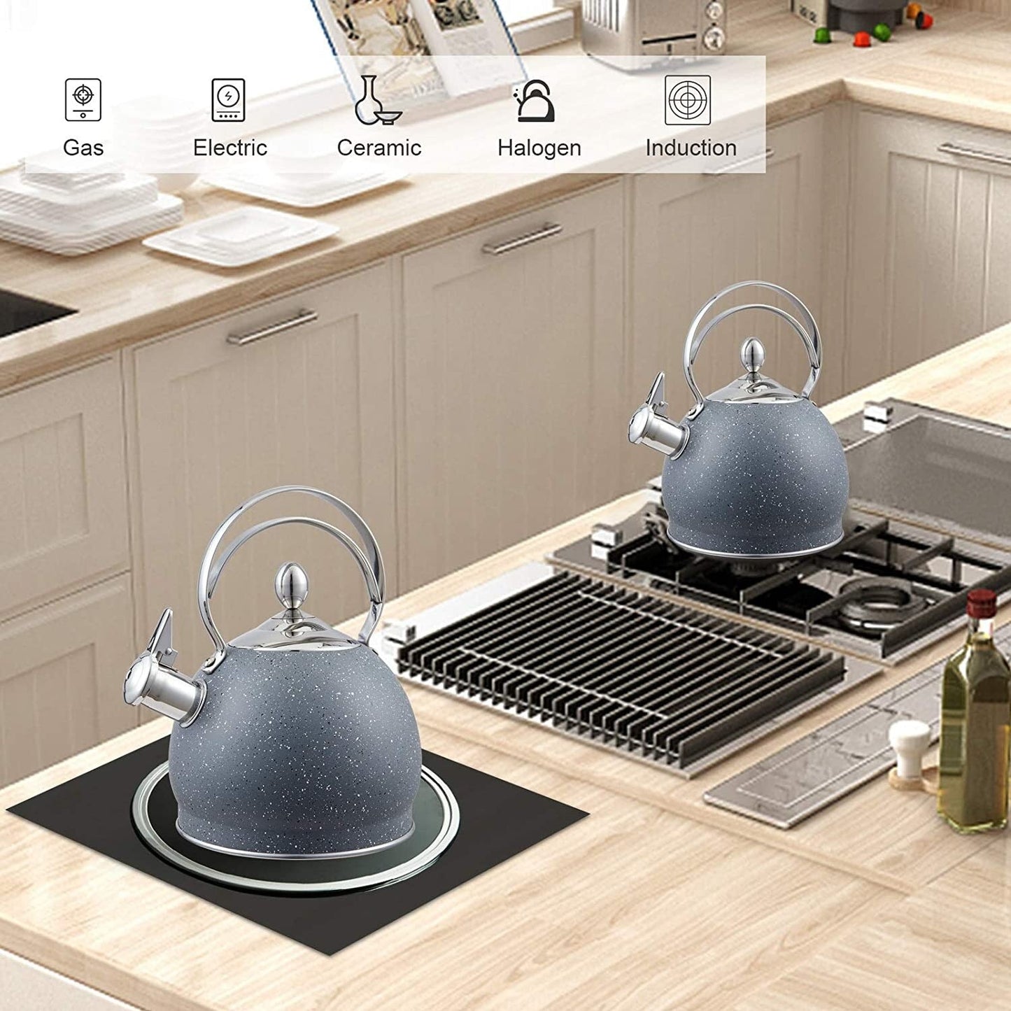 Creative Home 2.5 Qt. Stainless Steel Whistling Tea Kettle, Opaque Gray - 2.5 Quarts