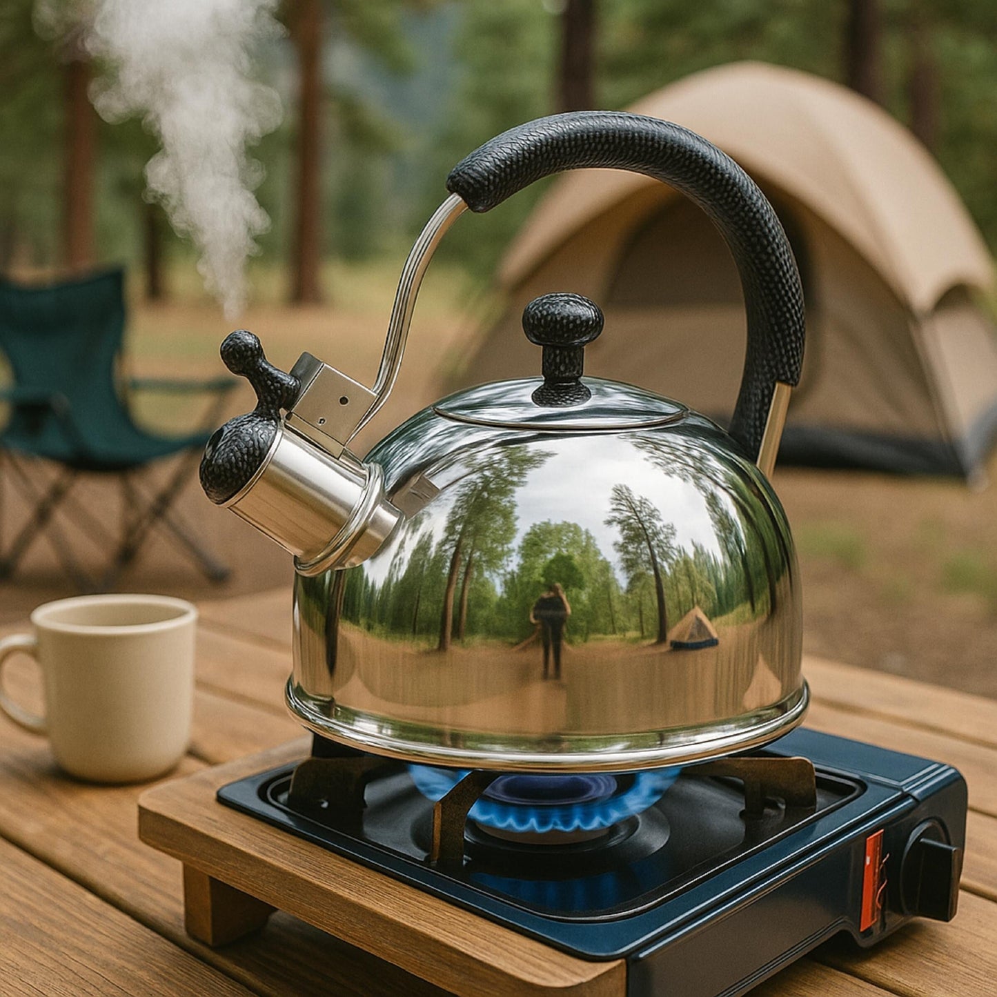 Creative Home Cobra 2.7 Quart Stainless Steel Whistling Tea Kettle with Aluminum Capsulated Bottom