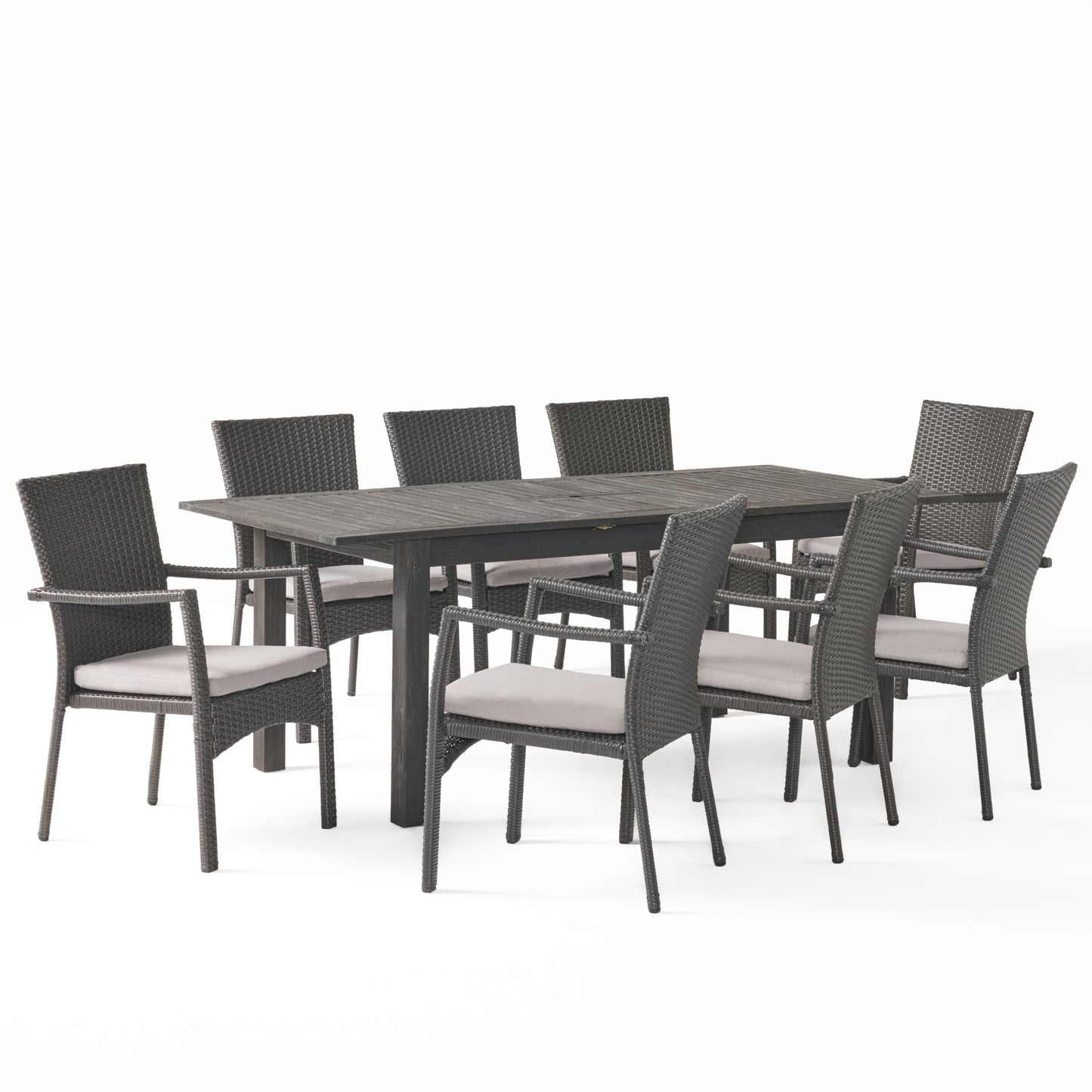 Davenport Outdoor 9 Piece Wood and Wicker Expandable Dining Set by Christopher Knight Home