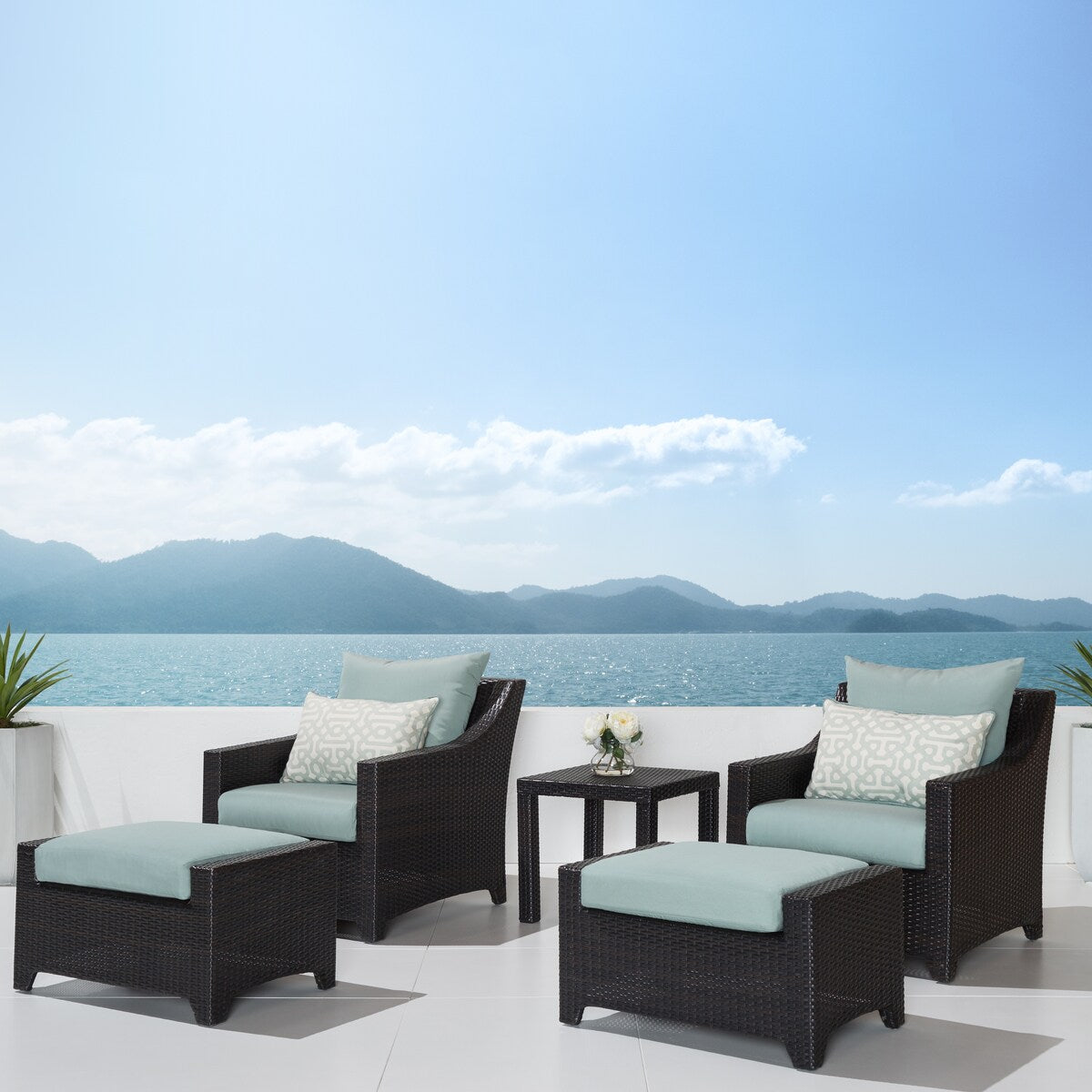 Deco 5 Piece Sunbrella Outdoor Patio Club Chair & Ottoman Set