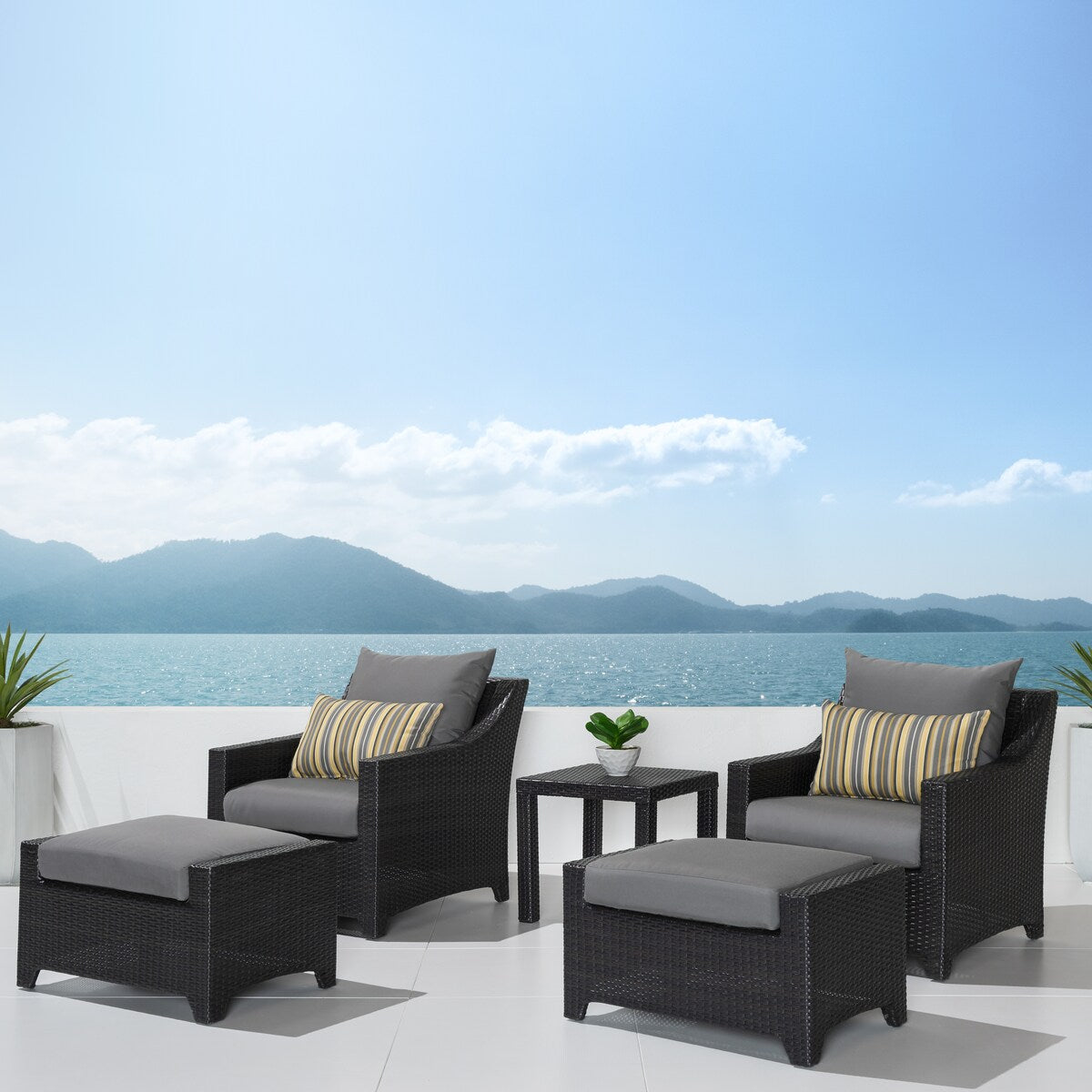 Deco 5 Piece Sunbrella Outdoor Patio Club Chair & Ottoman Set