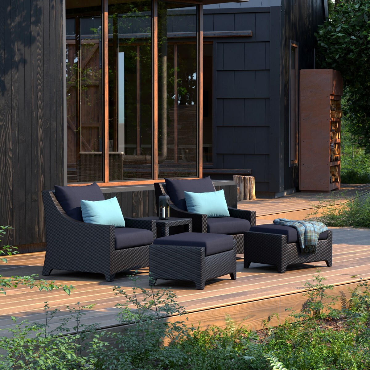 Deco 5 Piece Sunbrella Outdoor Patio Club Chair & Ottoman Set