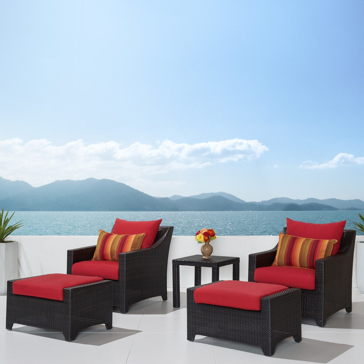 Deco 5 Piece Sunbrella Outdoor Patio Club Chair & Ottoman Set