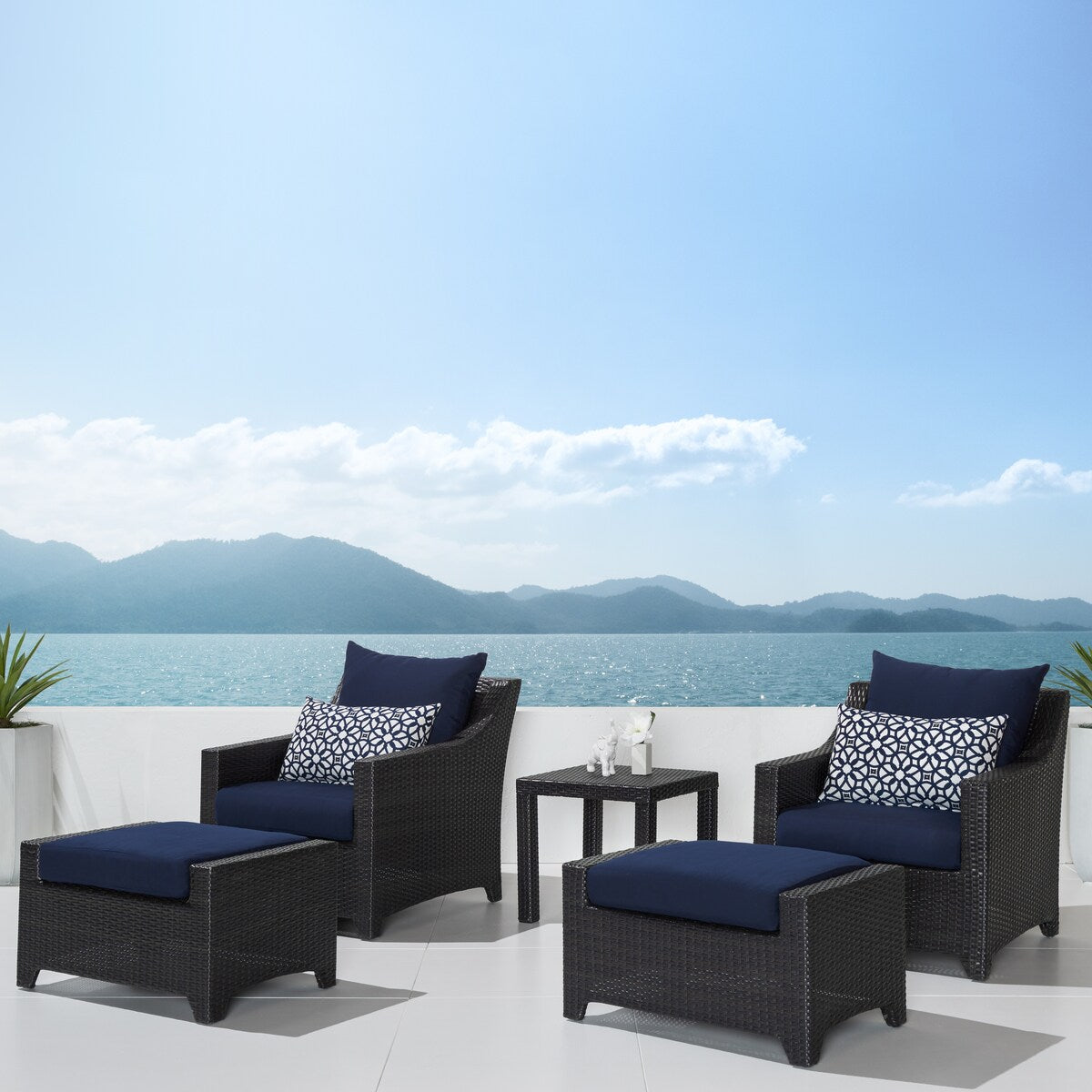 Deco 5 Piece Sunbrella Outdoor Patio Club Chair & Ottoman Set