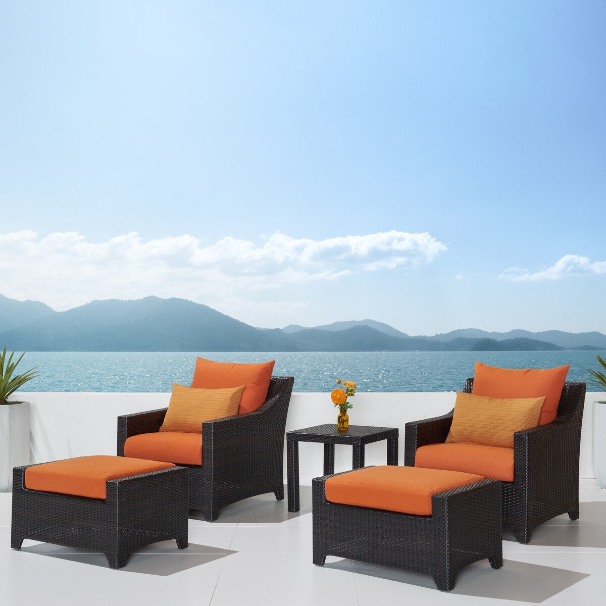 Deco 5 Piece Sunbrella Outdoor Patio Club Chair & Ottoman Set