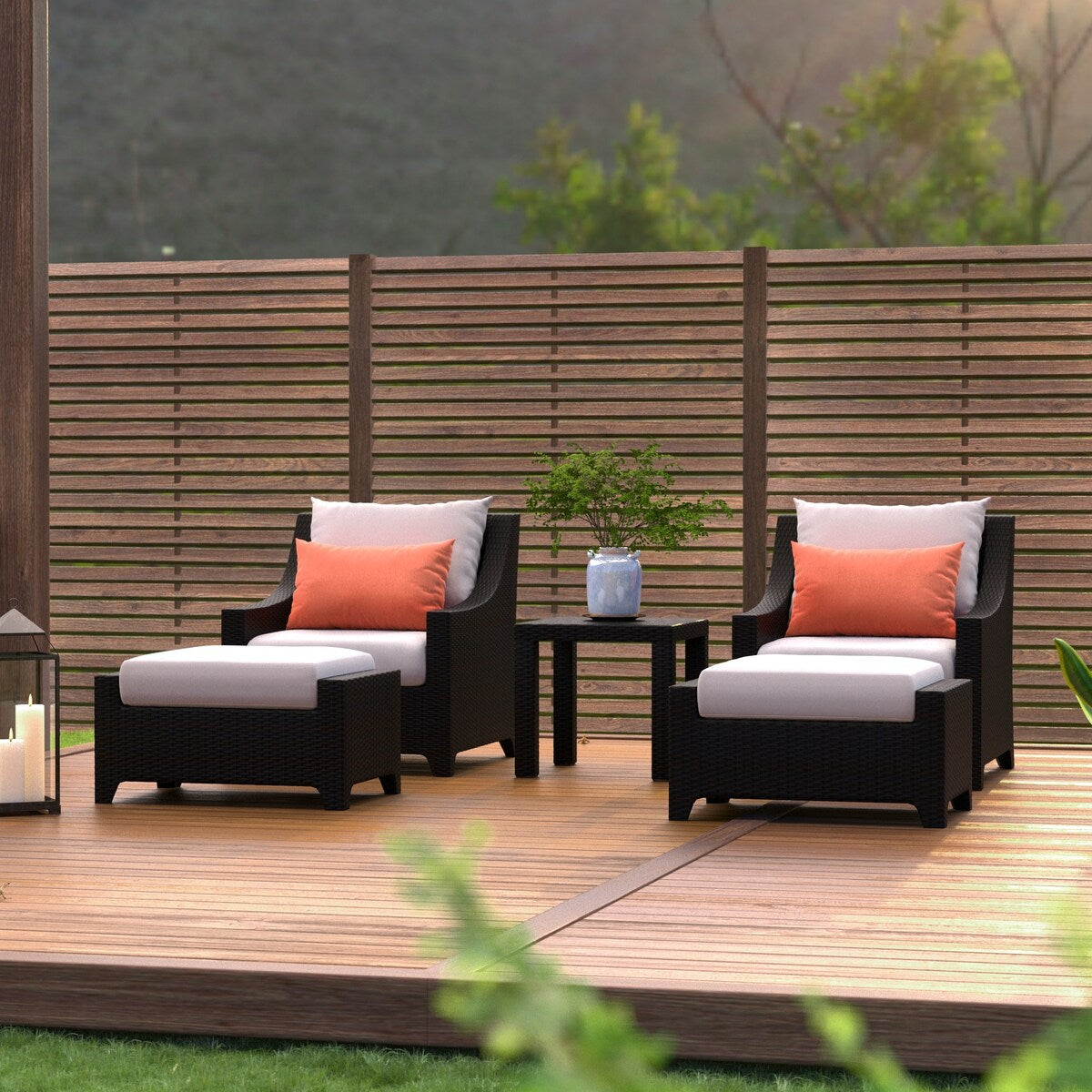 Deco 5 Piece Sunbrella Outdoor Patio Club Chair & Ottoman Set