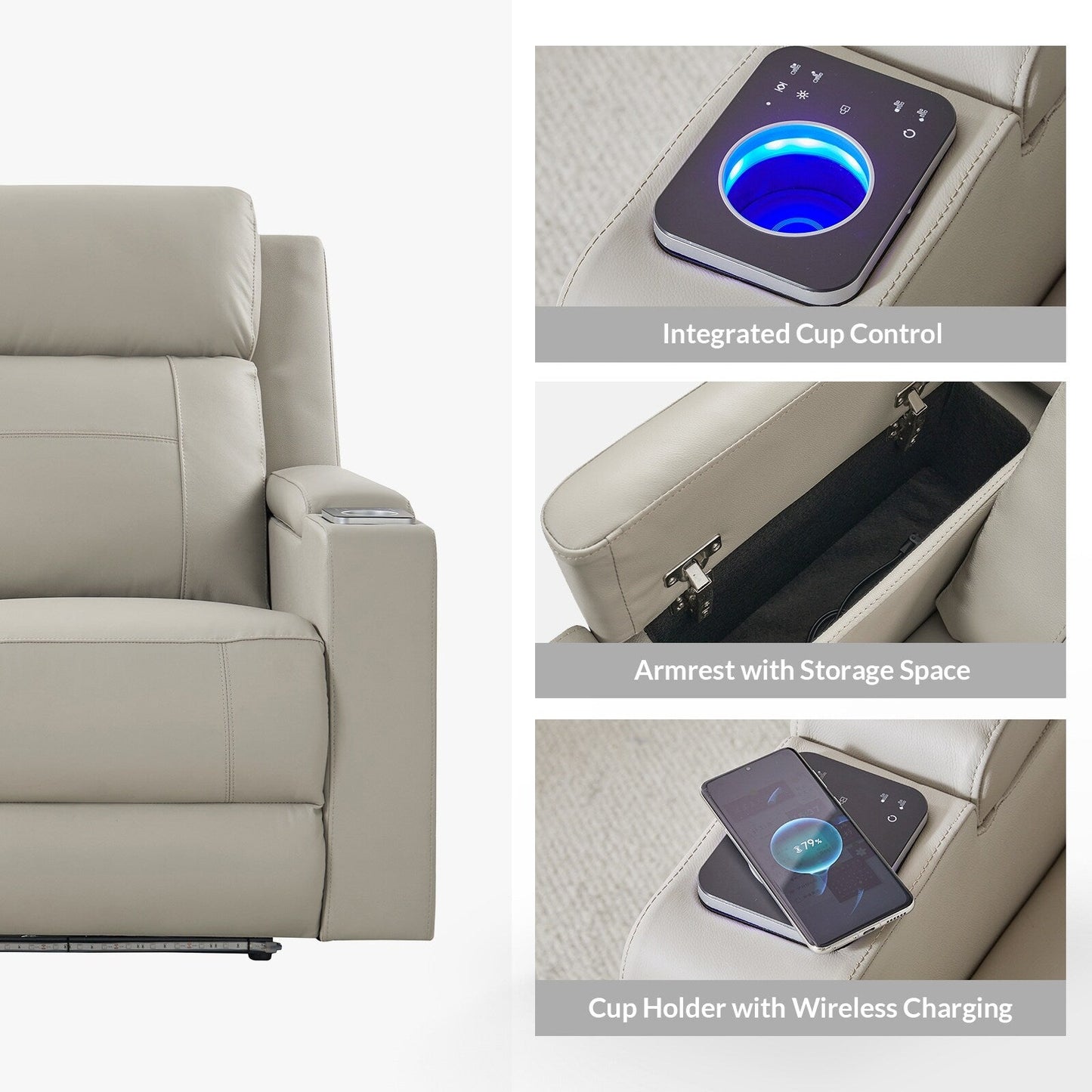 Dolores 82.5 Wide Genuine Leather Power Reclining Sofa with Storage and Cup Holder by HULALA HOME