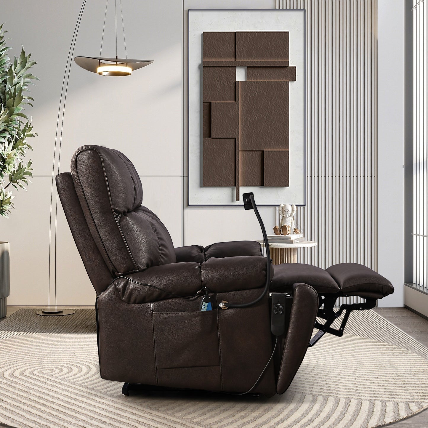 Dual Motor Power Lift Recliner Chair with Massage, Heated Lumbar, Side Pockets, Adjustable Phone Holder and Cup Holders