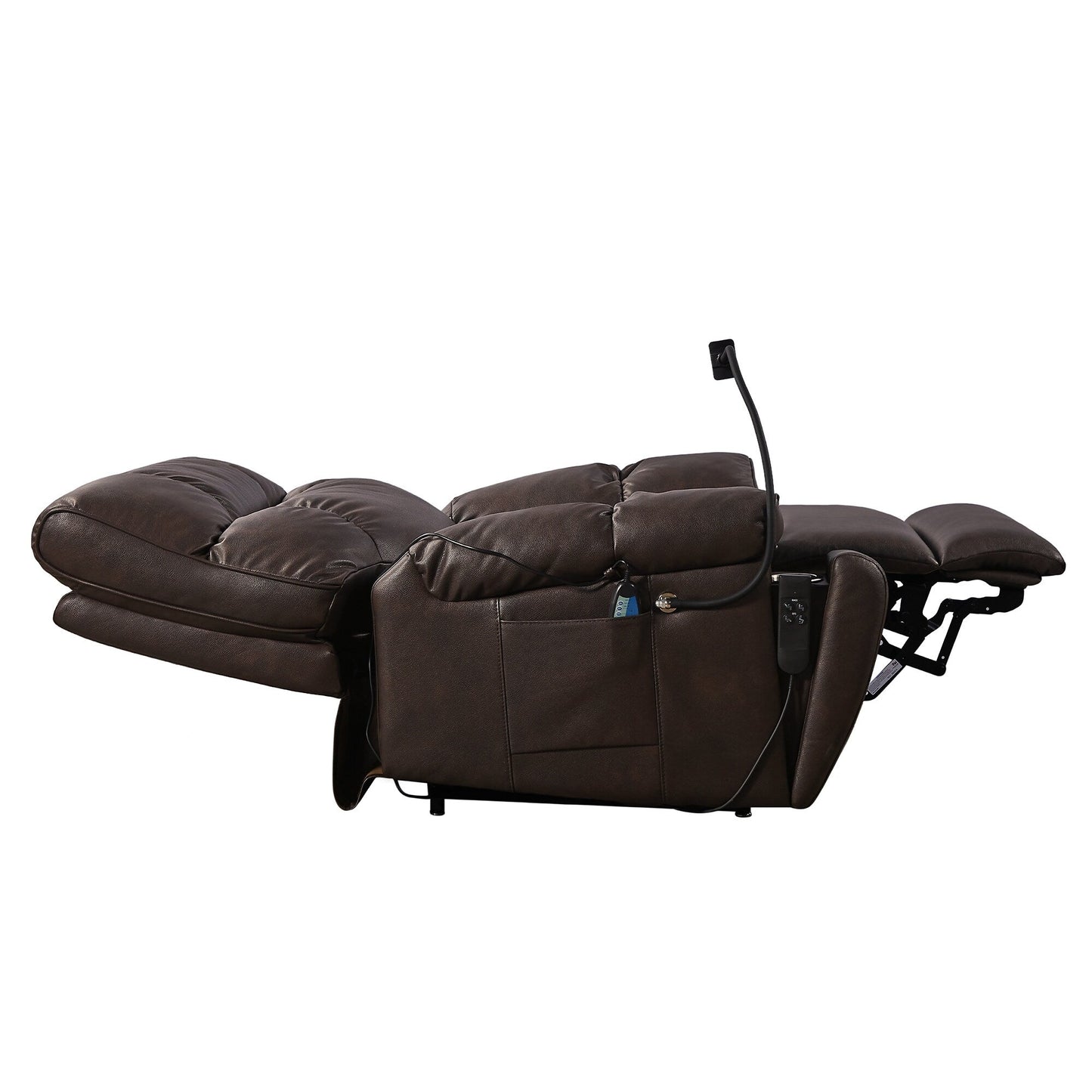 Dual Motor Power Lift Recliner Chair with Massage, Heated Lumbar, Side Pockets, Adjustable Phone Holder and Cup Holders