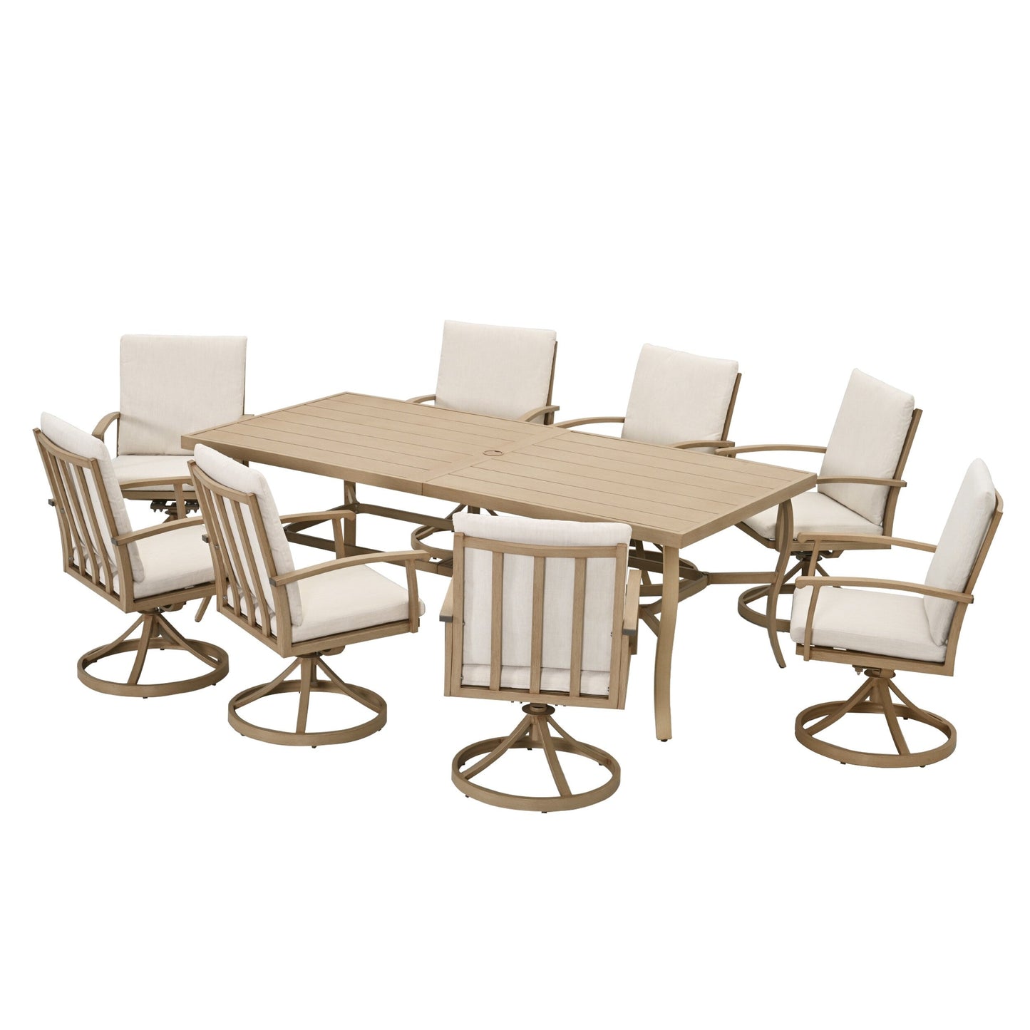 EGEIROS LIFE AluLux 9-Piece Aluminum Patio Dining Set with 8 Swivel Dining Chairs and Washable Cushions