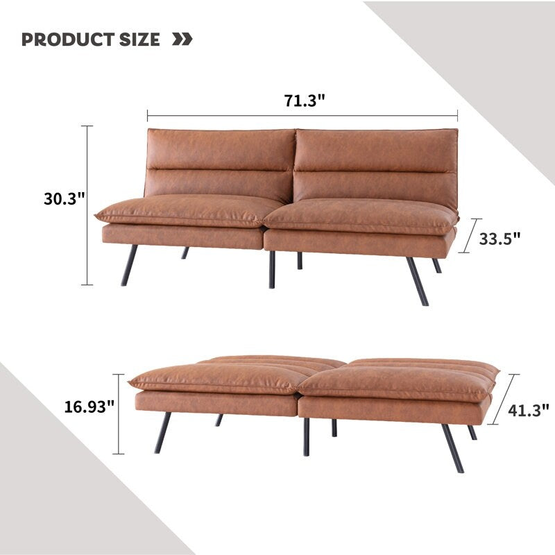 EGOHOME 71 Faux Leather Convertible Sofa with Split Back