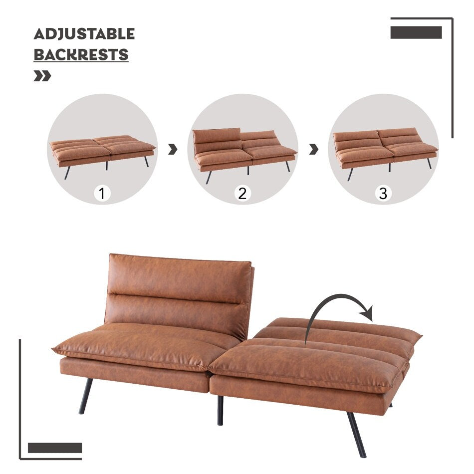 EGOHOME 71 Faux Leather Convertible Sofa with Split Back