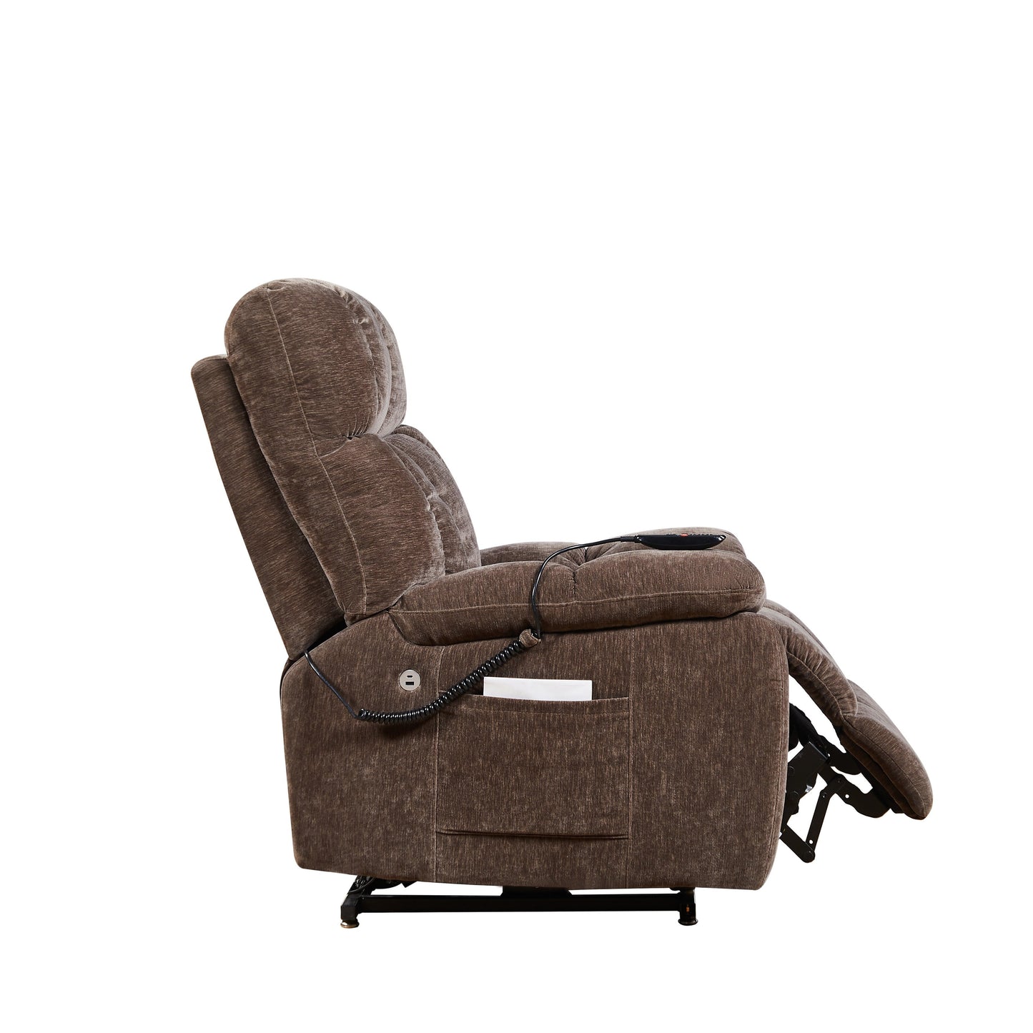 EPower Lift Recliner Chair with Dual OKIN Motors, Infinite Recline, Airbag Massage, Heating, USB Ports, 2 Side Pockets