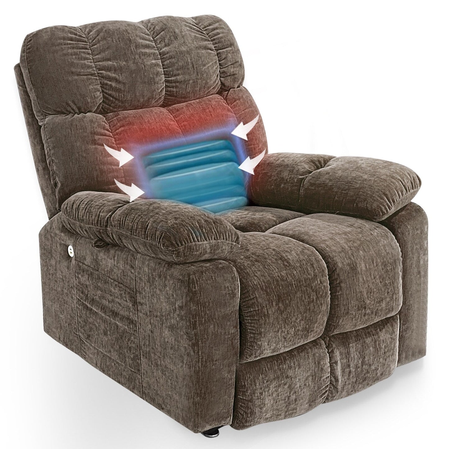EPower Lift Recliner Chair with Dual OKIN Motors, Infinite Recline, Airbag Massage, Heating, USB Ports, 2 Side Pockets