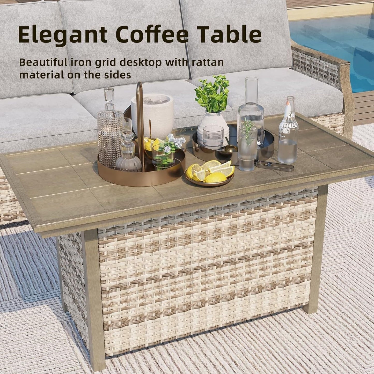EROMMY 4-Piece Patio Furniture Set with Swivel Rocking Chairs, Outdoor Wicker Conversation Set with 3-Seat Sofa and Coffee Table