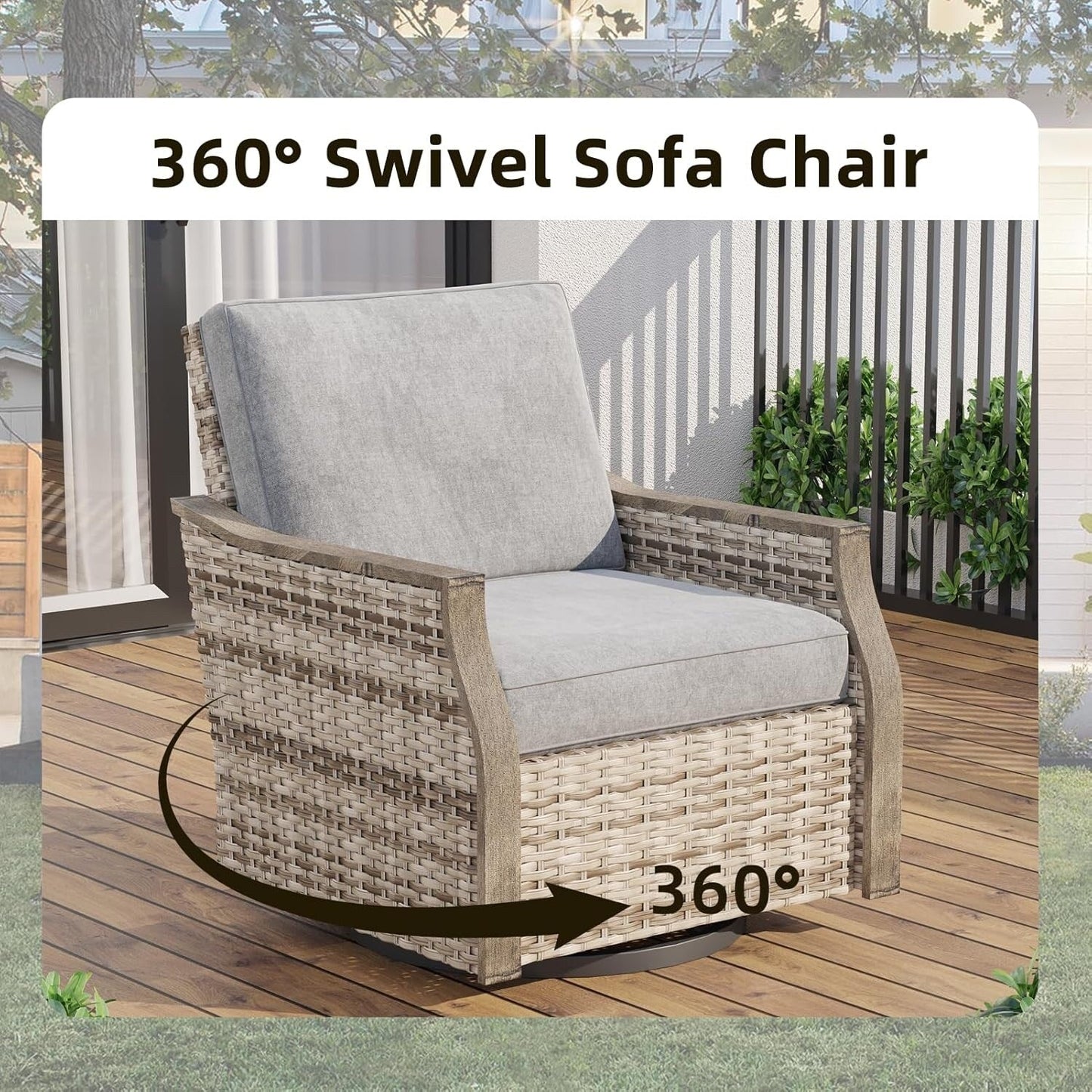 EROMMY 4-Piece Patio Furniture Set with Swivel Rocking Chairs, Outdoor Wicker Conversation Set with 3-Seat Sofa and Coffee Table