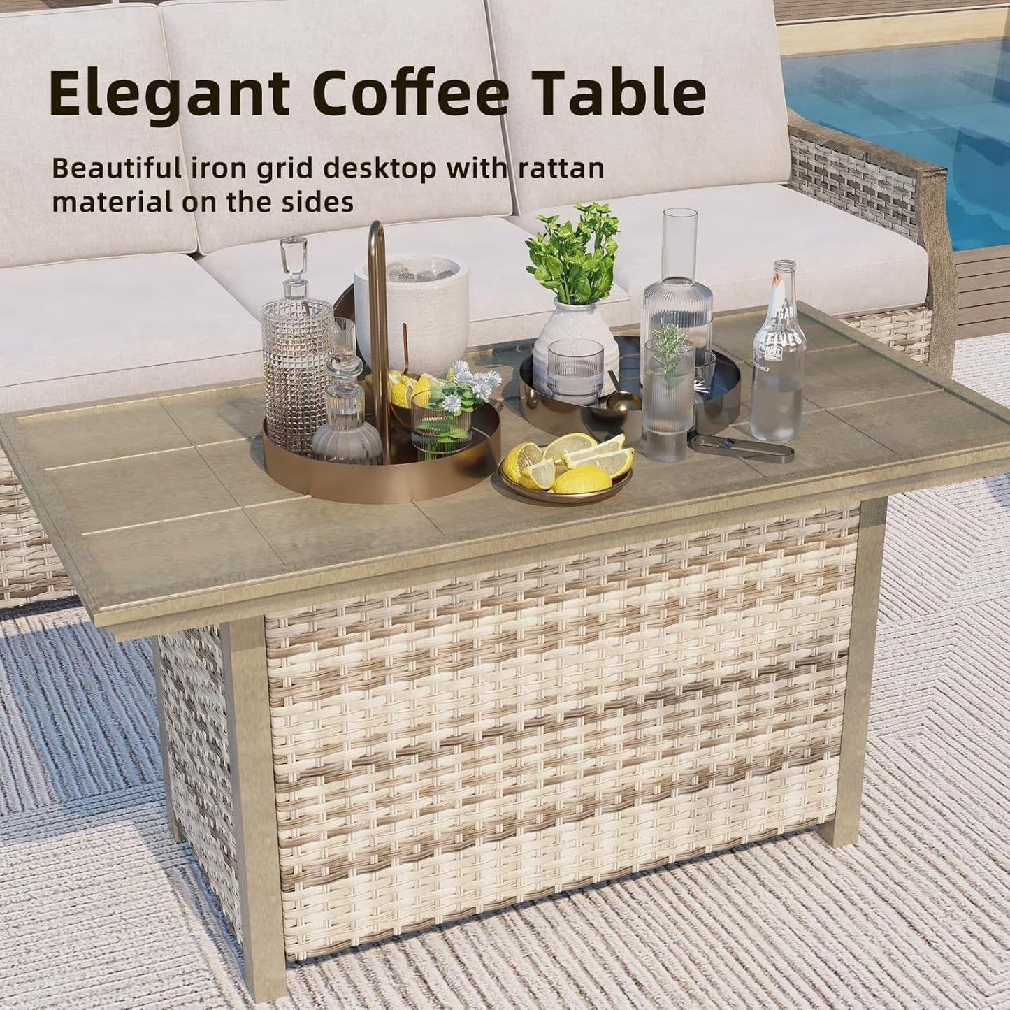 EROMMY 4-Piece Patio Furniture Set with Swivel Rocking Chairs, Outdoor Wicker Conversation Set with 3-Seat Sofa and Coffee Table