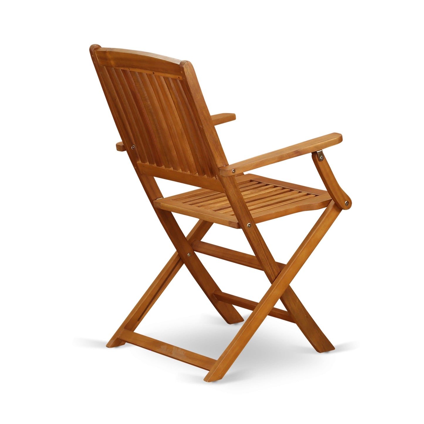 East West Furniture 3 Piece Wood Folding Table Set- a Outdoor Acacia Wood Coffee Table and 2 Folding Arm Chairs, Natural Oil