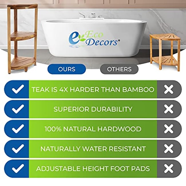 EcoDecors 3-Tier, Shower Table, Standing Shower-Caddy, Teak Shower Caddy, Shower Organizer Stand, Teak Shelf, Teak Shower Shelf